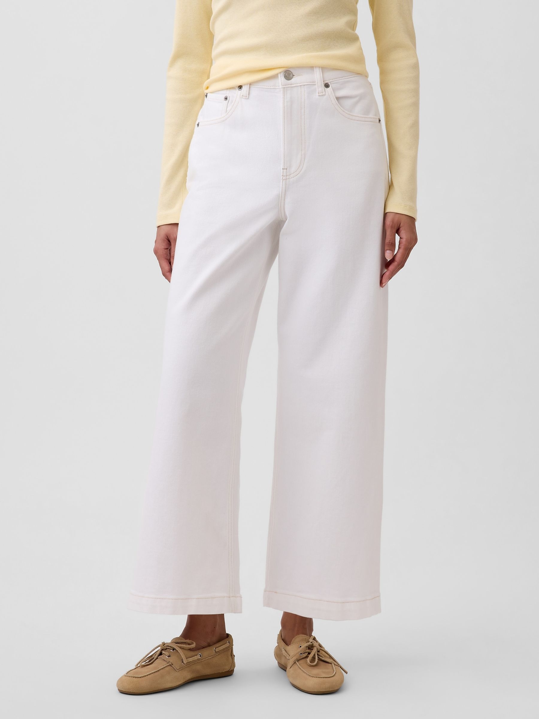 White High Waisted Stride Wide-Leg Ankle Jeans - Image 1 of 4