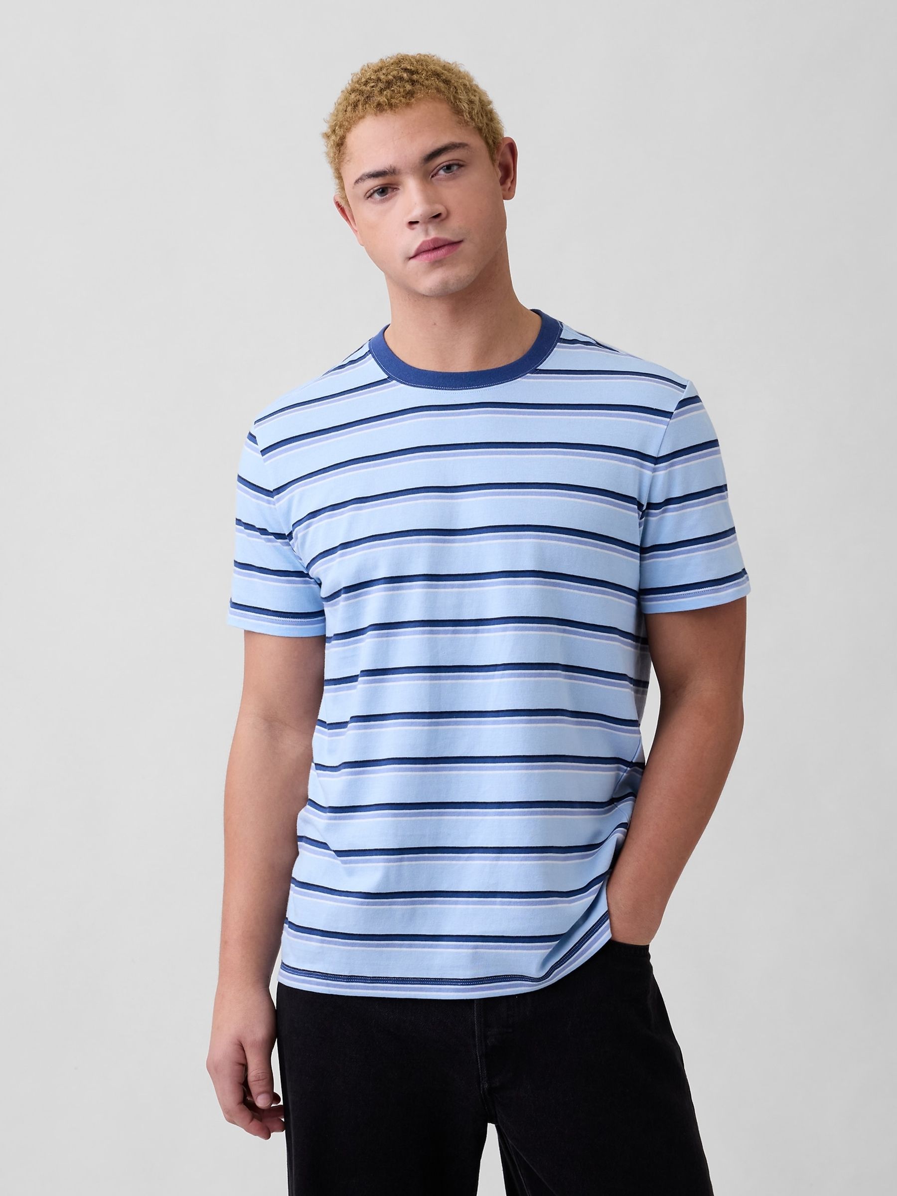 Blue Everyday Soft Stripe Crew Neck T-Shirt - Image 1 of 5