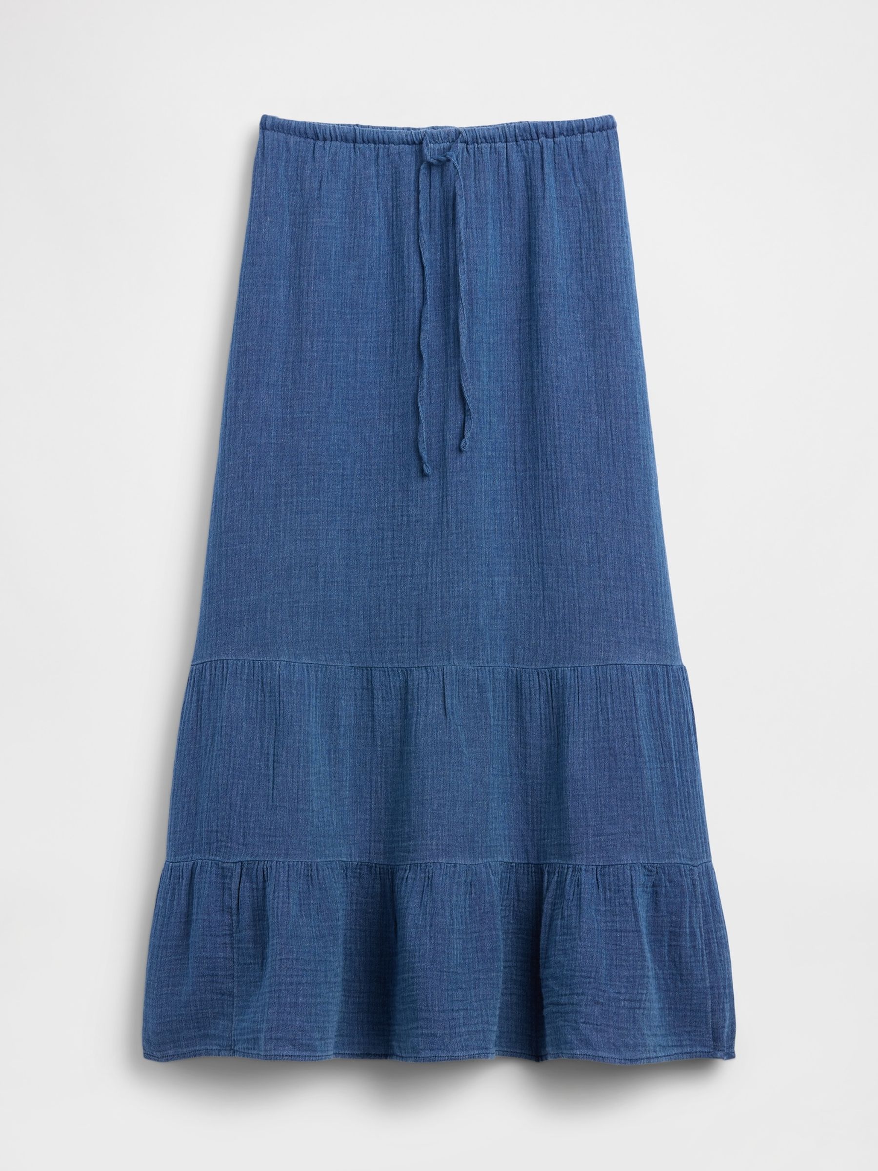 Blue Gauze Denim Tiered Easy Maxi Skirt - Image 1 of 1 Blue Gauze Denim Tiered Easy Maxi Skirt - Image 1 of 1