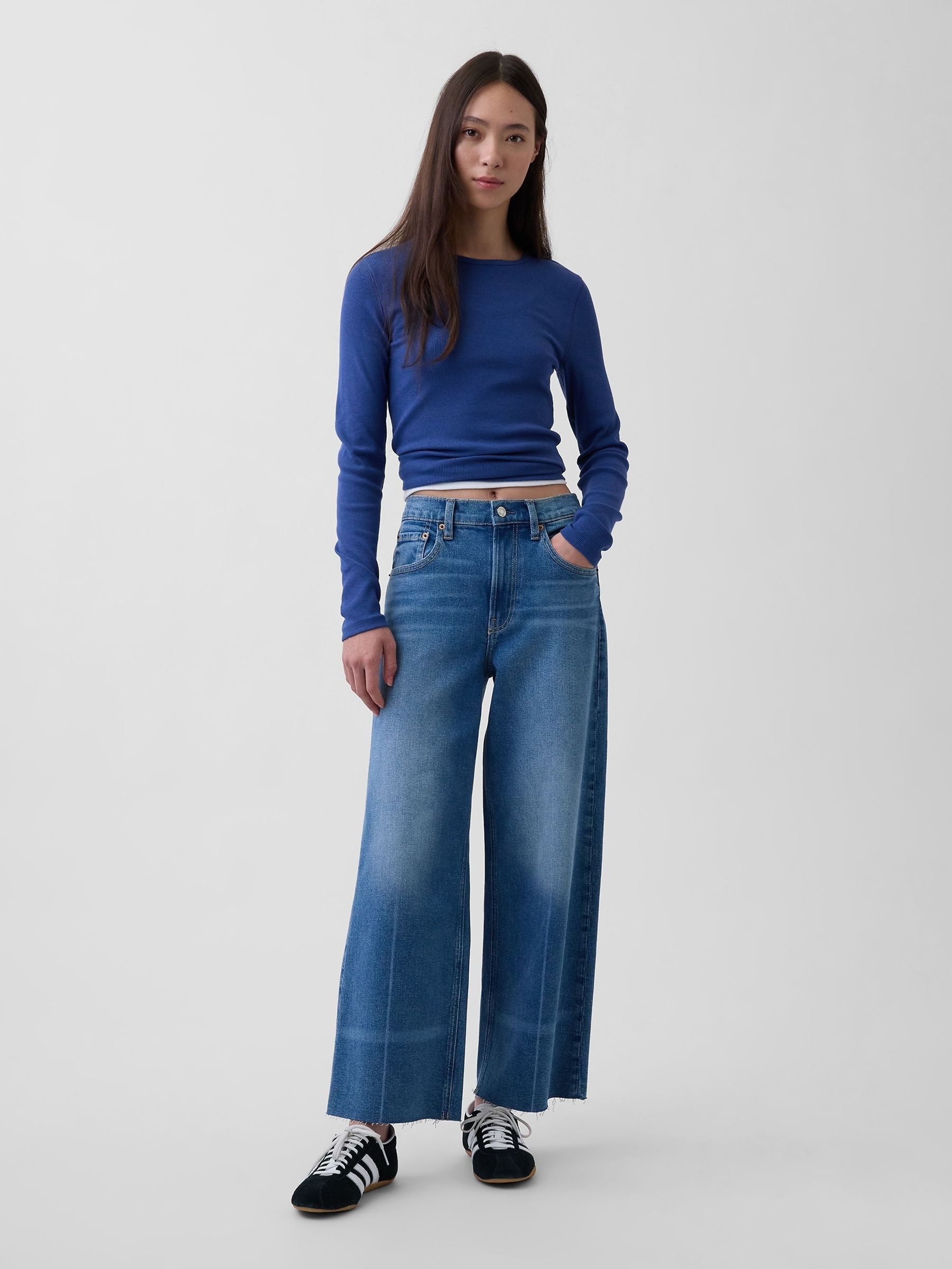 Blue High Waisted Stride Wide-Leg Ankle Jeans - Image 4 of 4