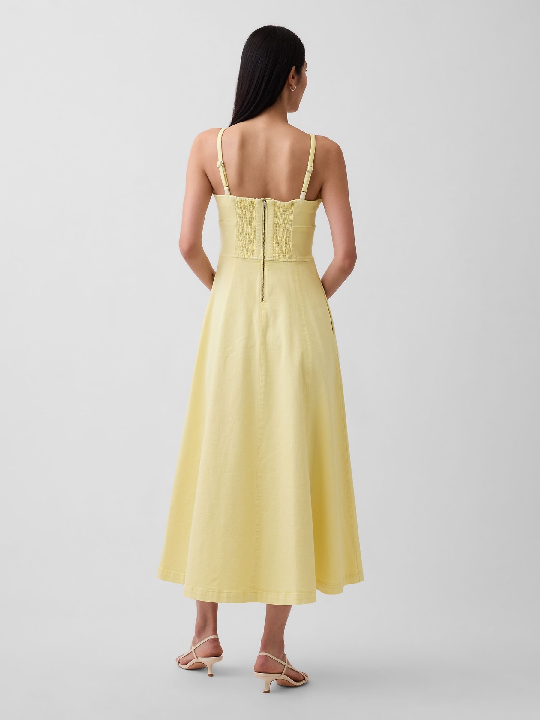 Yellow Denim Seamed Corset Maxi Dress - Image 2 of 4 Yellow Denim Seamed Corset Maxi Dress - Image 2 of 4