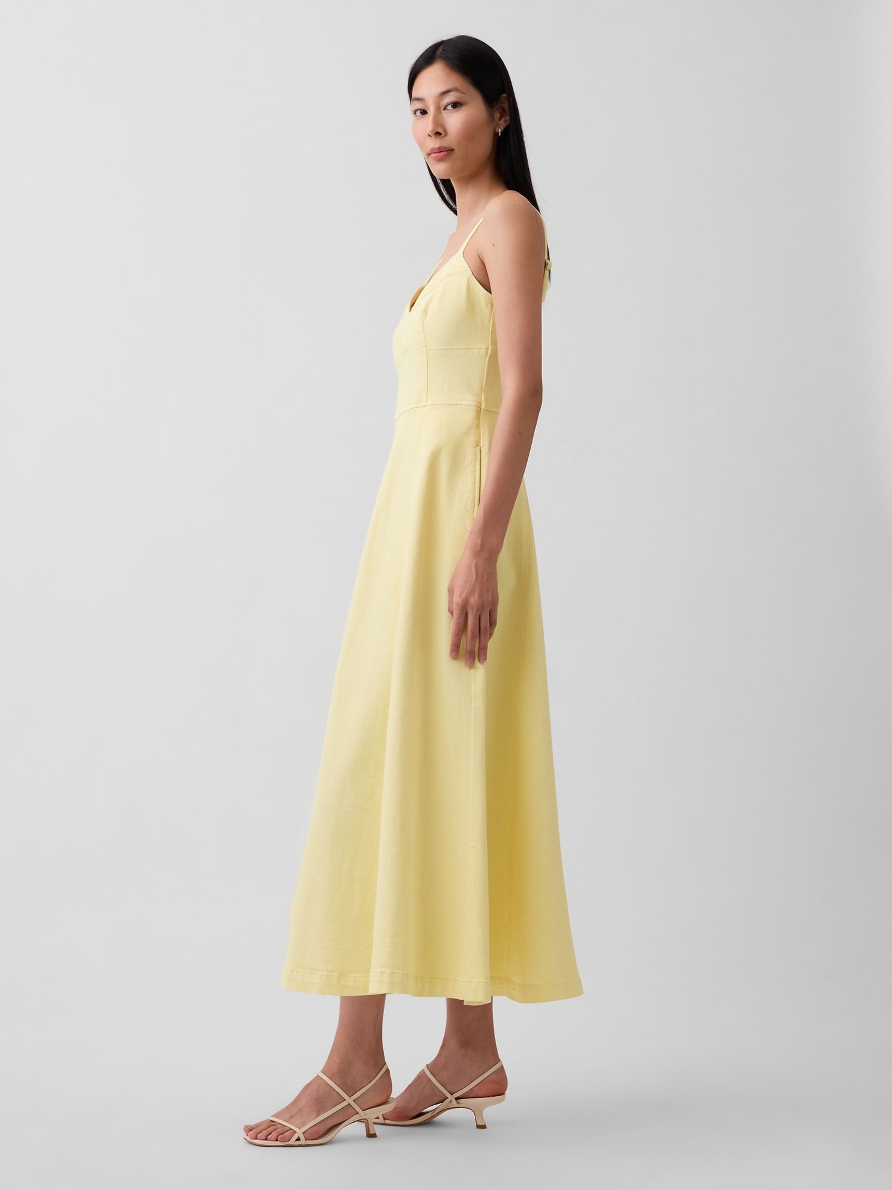 Yellow Denim Seamed Corset Maxi Dress - Image 3 of 4
