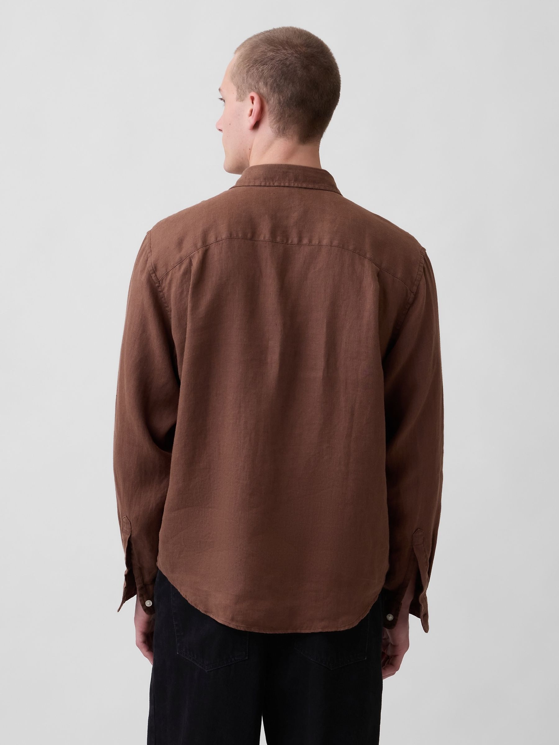 Brown Linen Relaxed Shirt - Image 2 of 4 Brown Linen Relaxed Shirt - Image 2 of 4