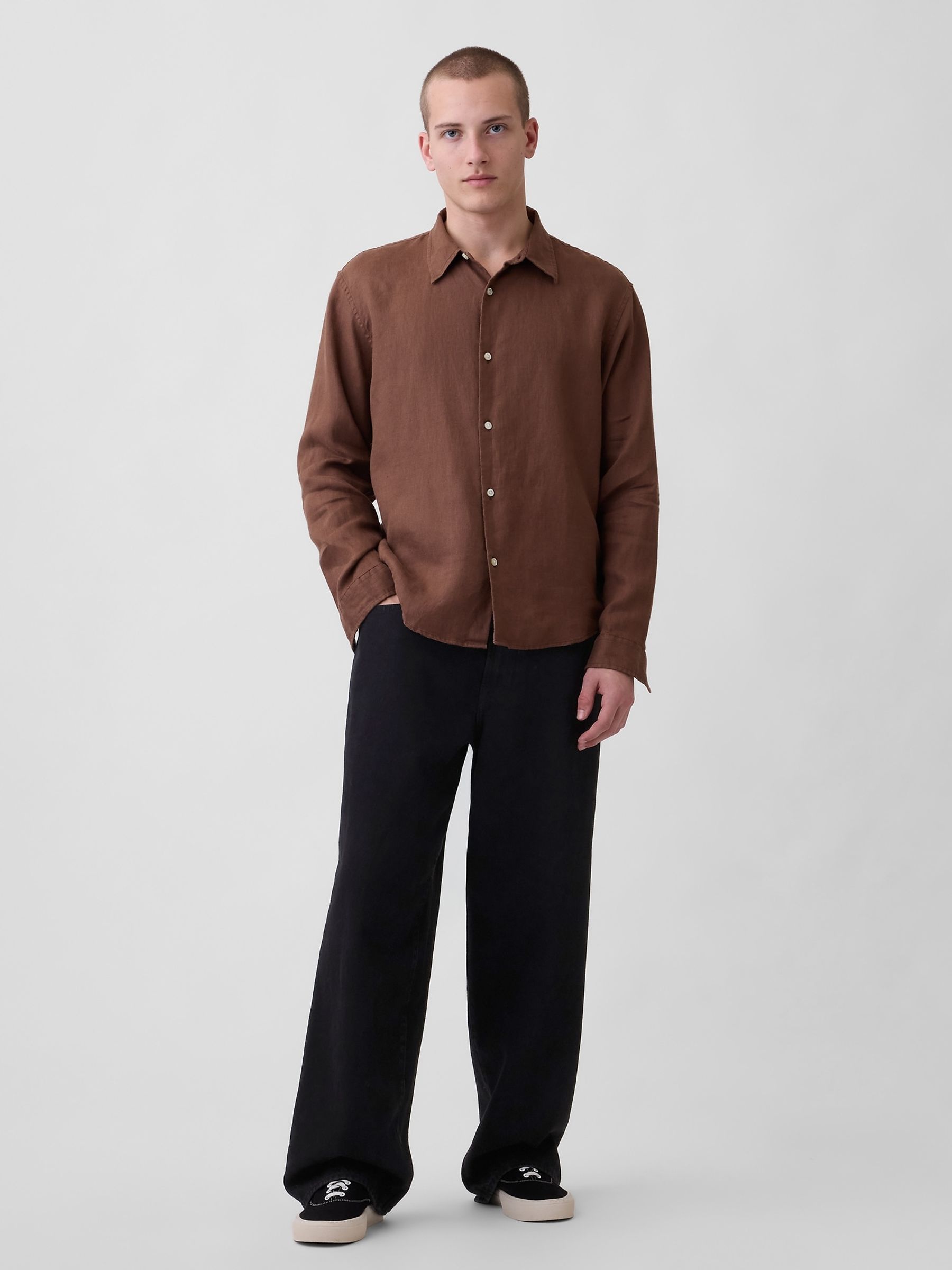 Brown Linen Relaxed Shirt - Image 3 of 4