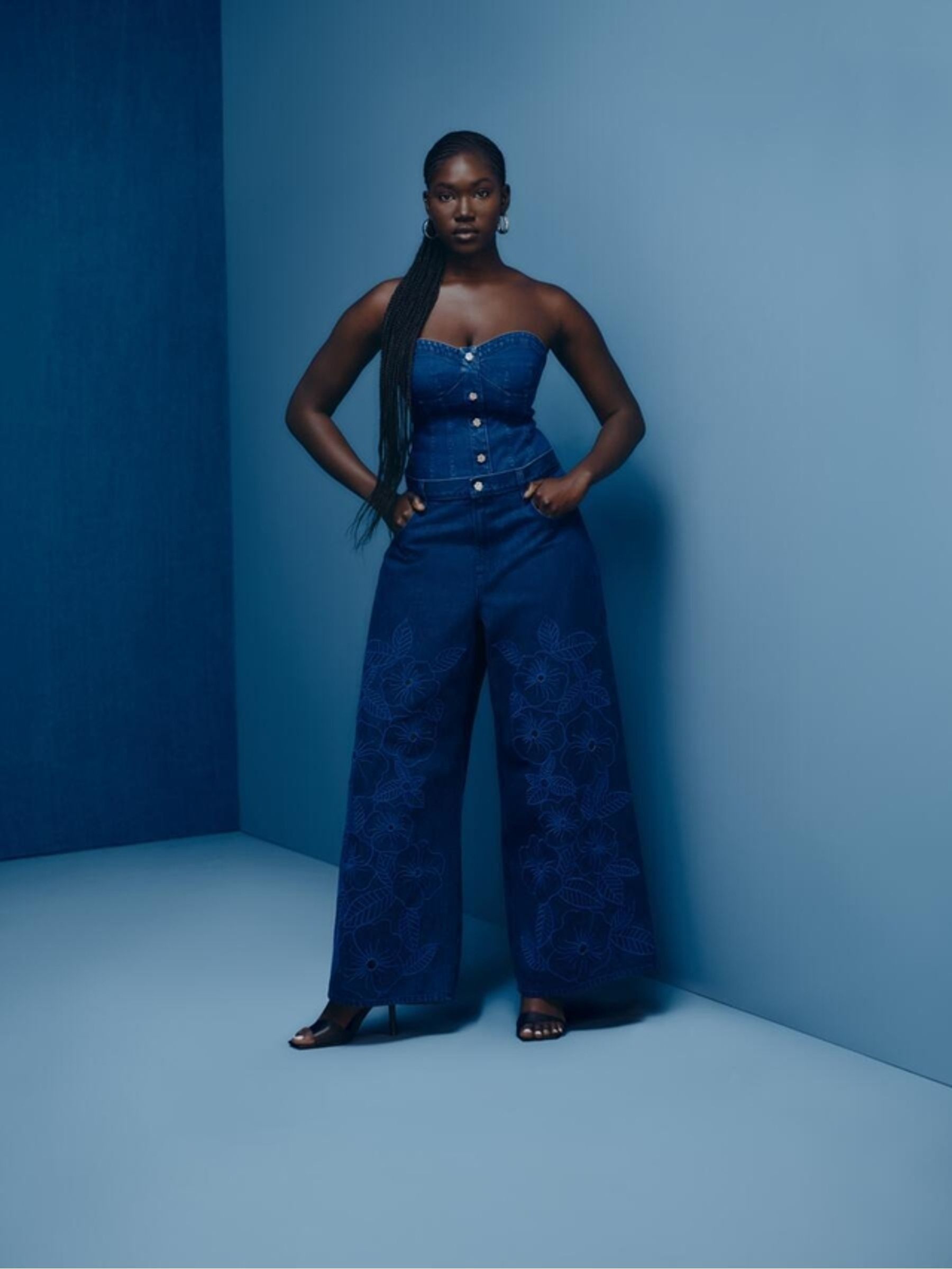 Gap x Harlem's Fashion Row Dark Wash Extra Baggy Floral Jeans - Image 1 of 8