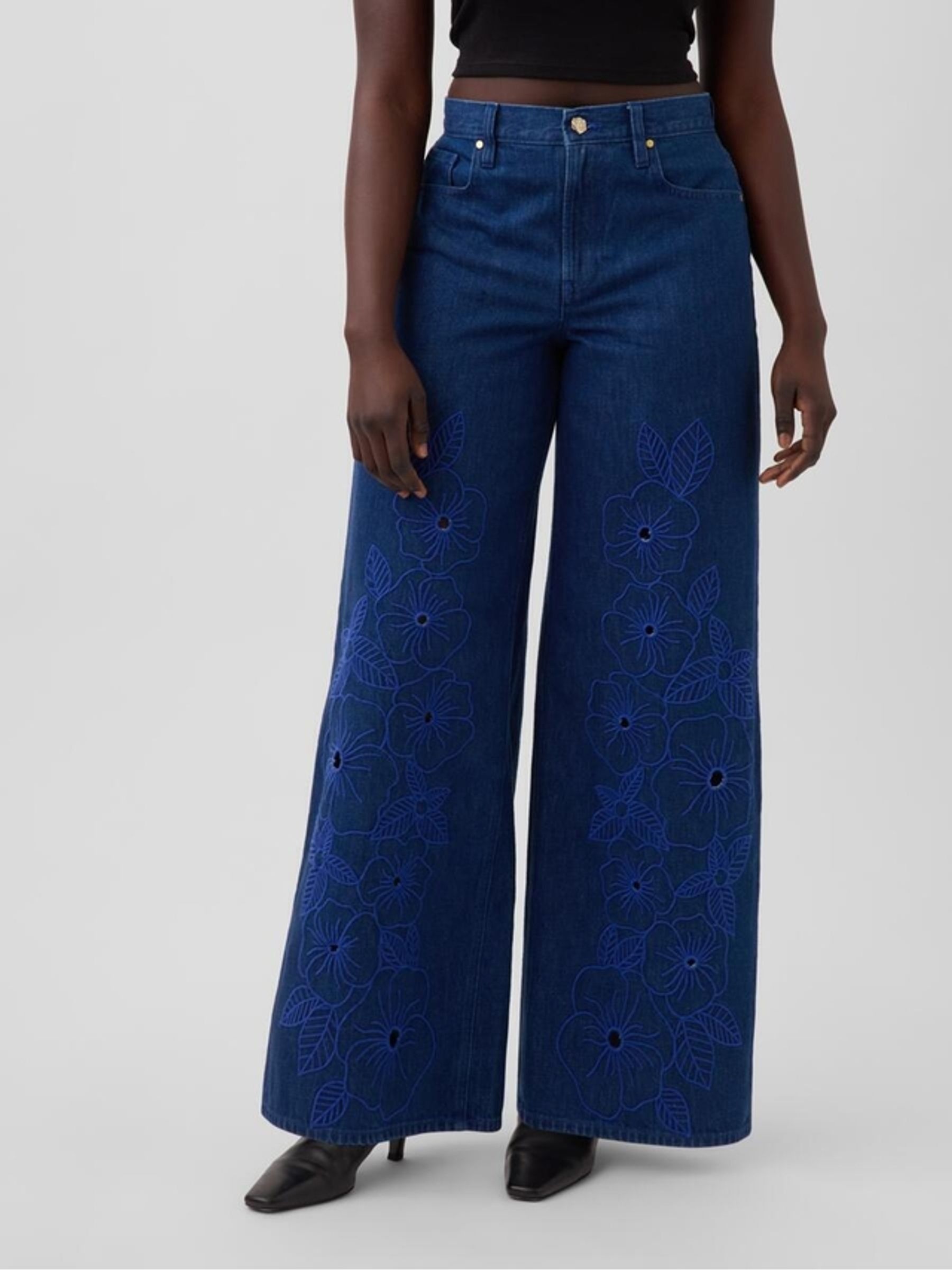 Gap x Harlem's Fashion Row Dark Wash Extra Baggy Floral Jeans - Image 2 of 8