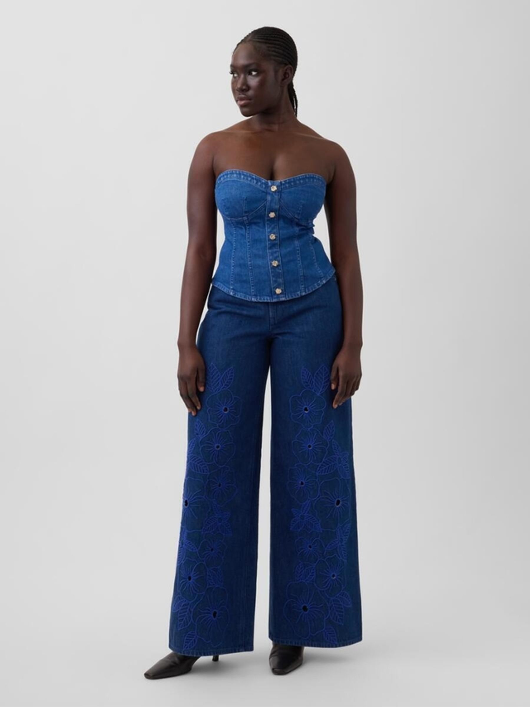 Gap x Harlem's Fashion Row Dark Wash Extra Baggy Floral Jeans - Image 5 of 8