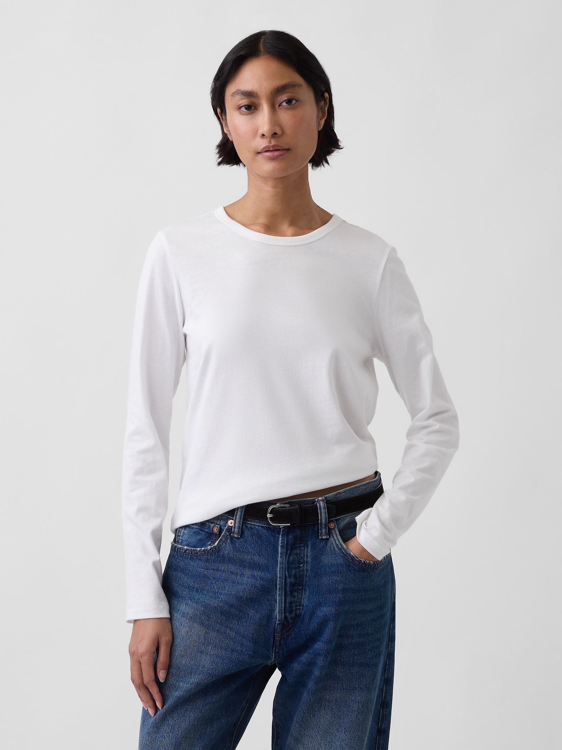 White Cotton Vintage Soft Long Sleeve T-Shirt - Image 1 of 4