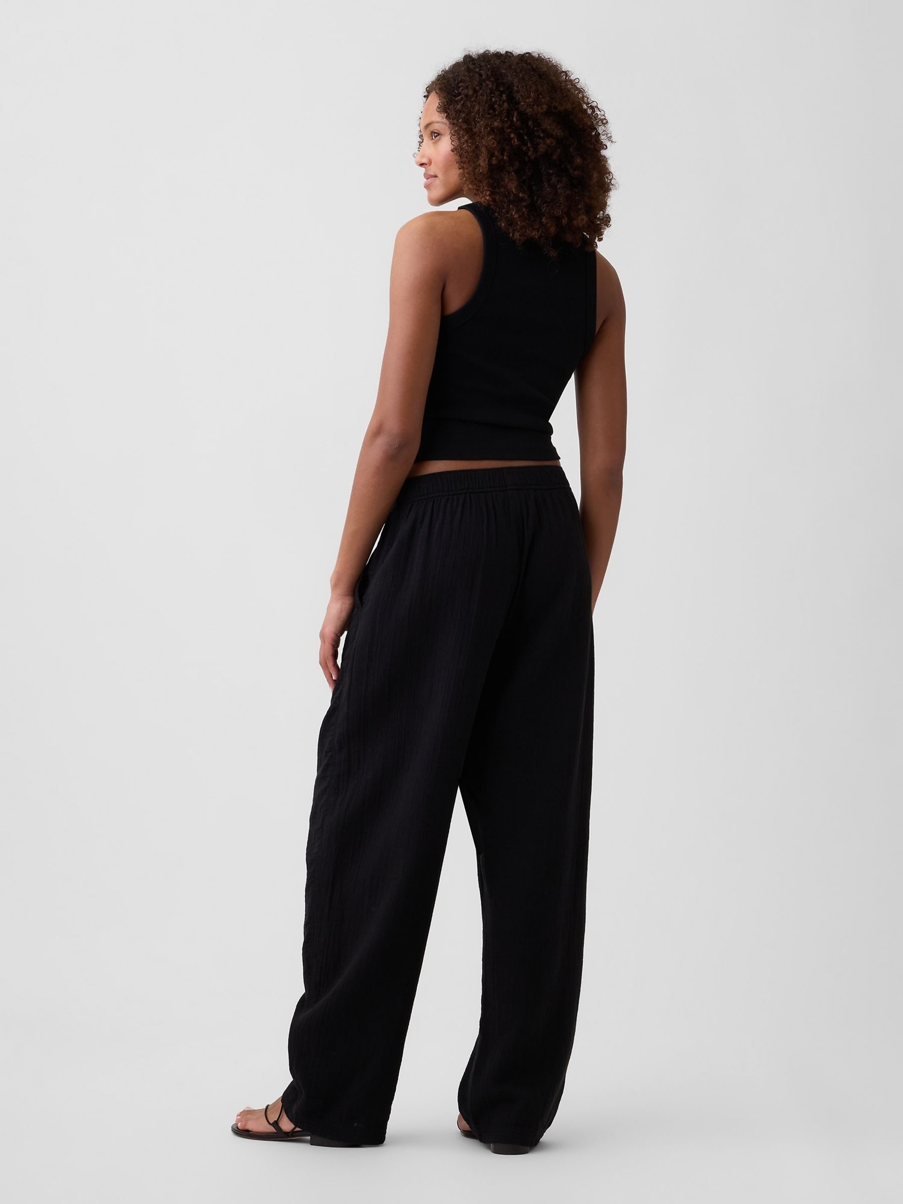 Black Mid Rise Pull On Barrel Gauze Trousers - Image 3 of 6