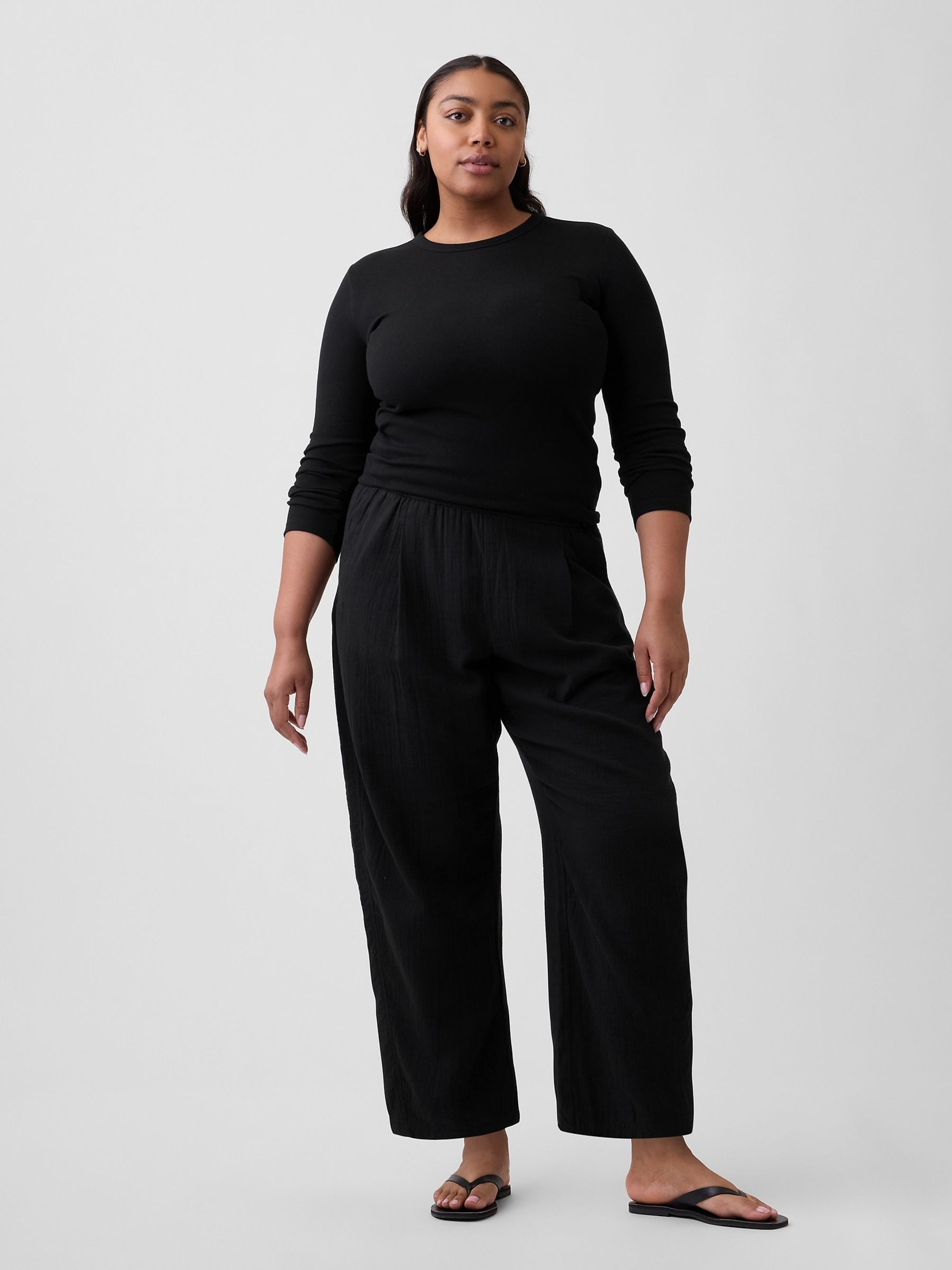 Black Mid Rise Pull On Barrel Gauze Trousers - Image 5 of 6