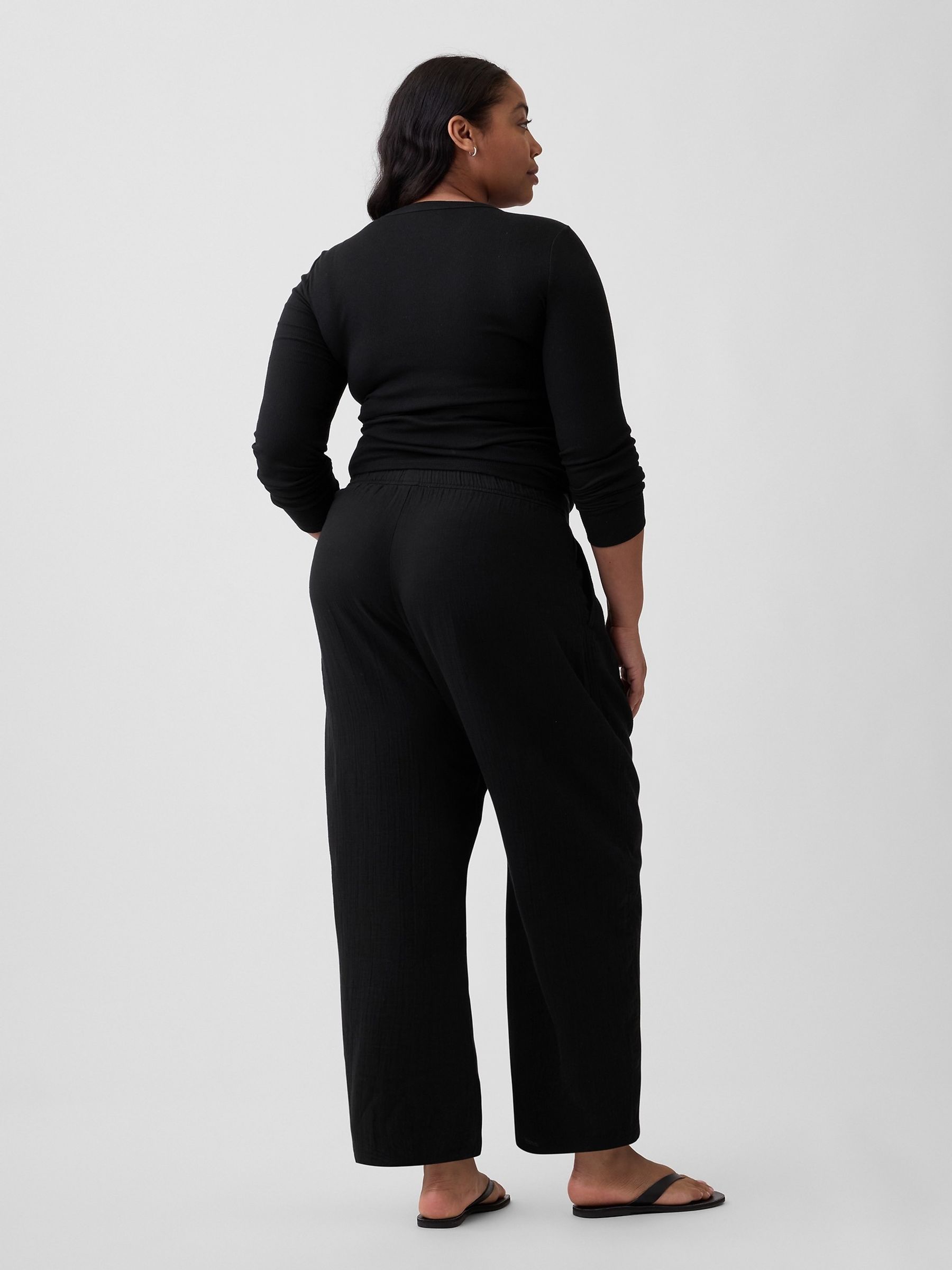 Black Mid Rise Pull On Barrel Gauze Trousers - Image 6 of 6