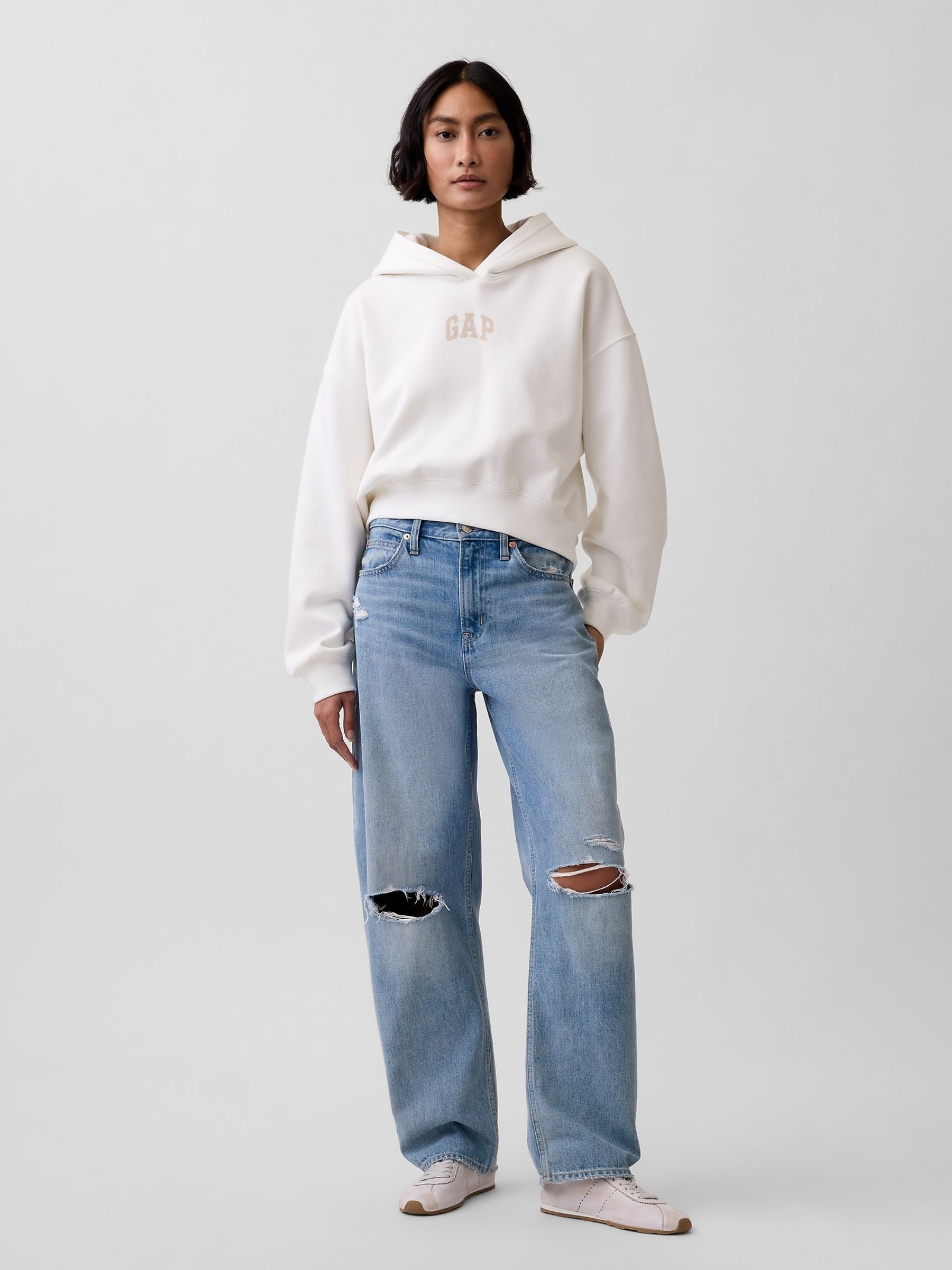 White VintageSoft Oversized Crop Logo Hoodie - Image 1 of 5 White VintageSoft Oversized Crop Logo Hoodie - Image 1 of 5