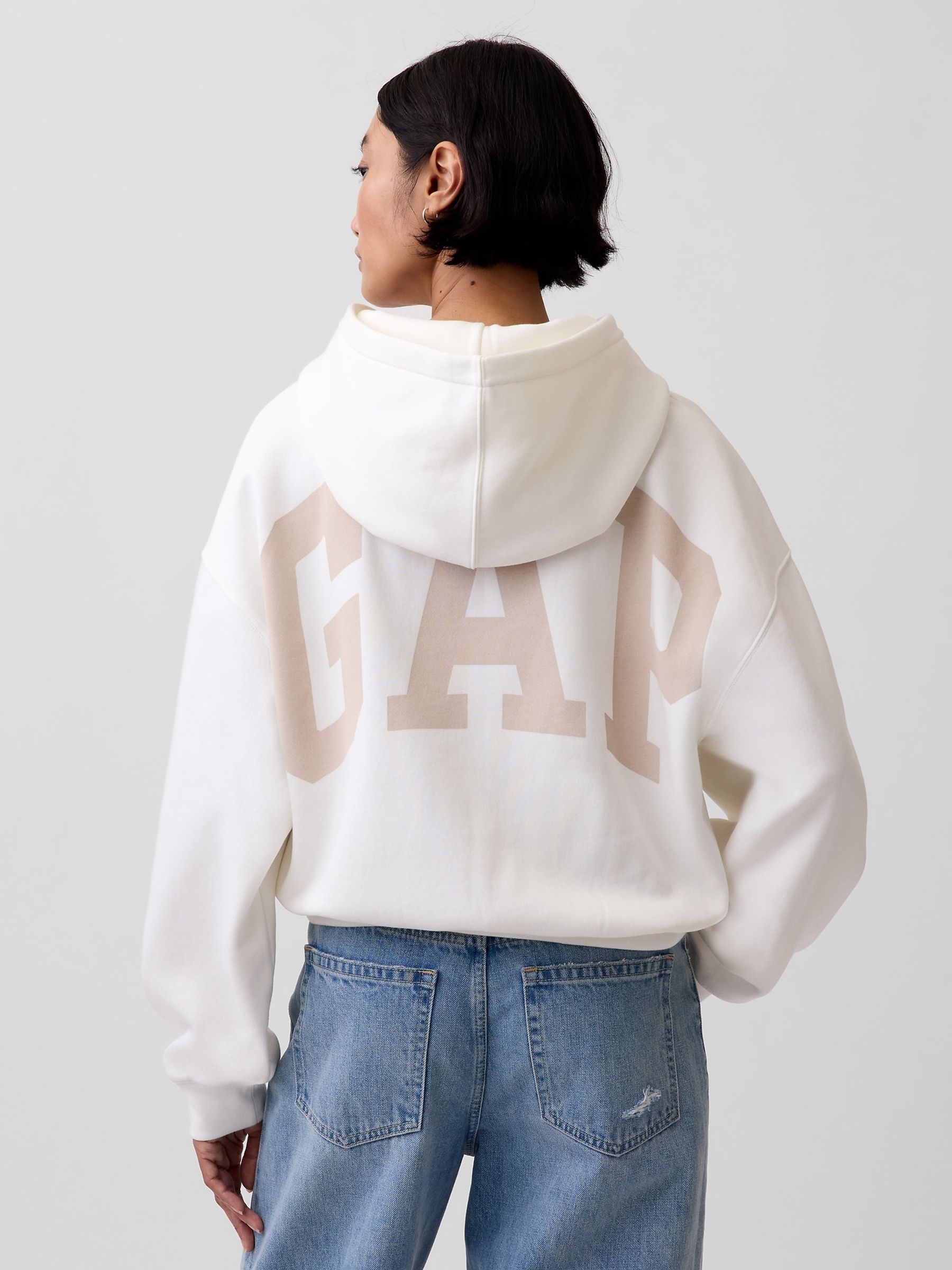 White VintageSoft Oversized Crop Logo Hoodie - Image 2 of 5 White VintageSoft Oversized Crop Logo Hoodie - Image 2 of 5