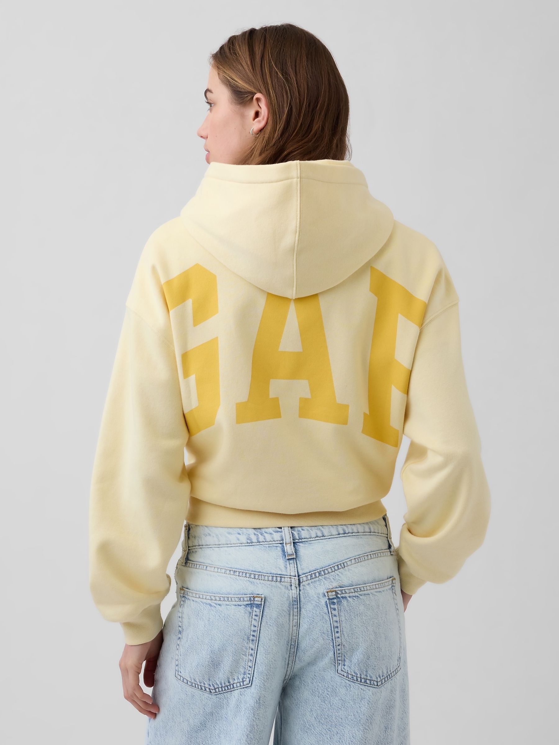 Yellow VintageSoft Oversized Crop Logo Hoodie - Image 2 of 5