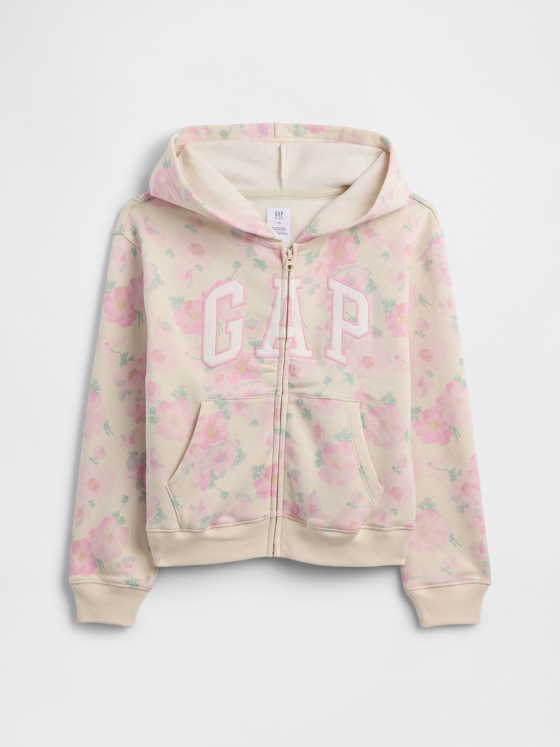 Pink Floral Relaxed Logo Zip Hoodie - Image 1 of 3