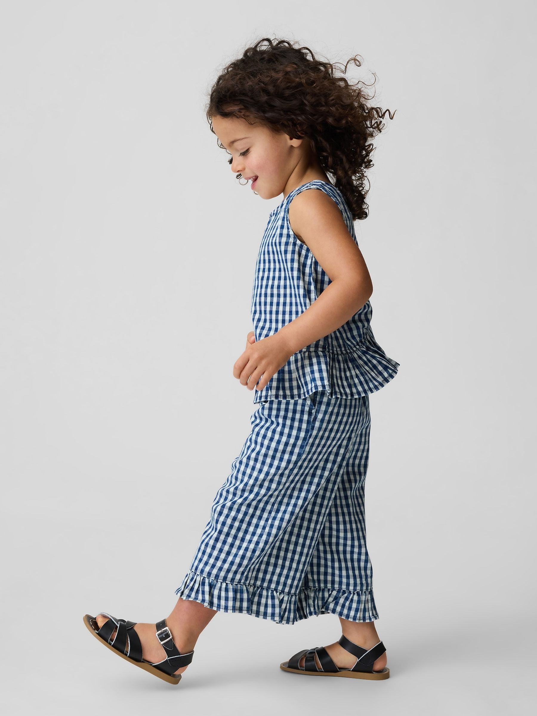 Blue Gingham Denim Ruffle-Hem Outfit Set - Image 1 of 3