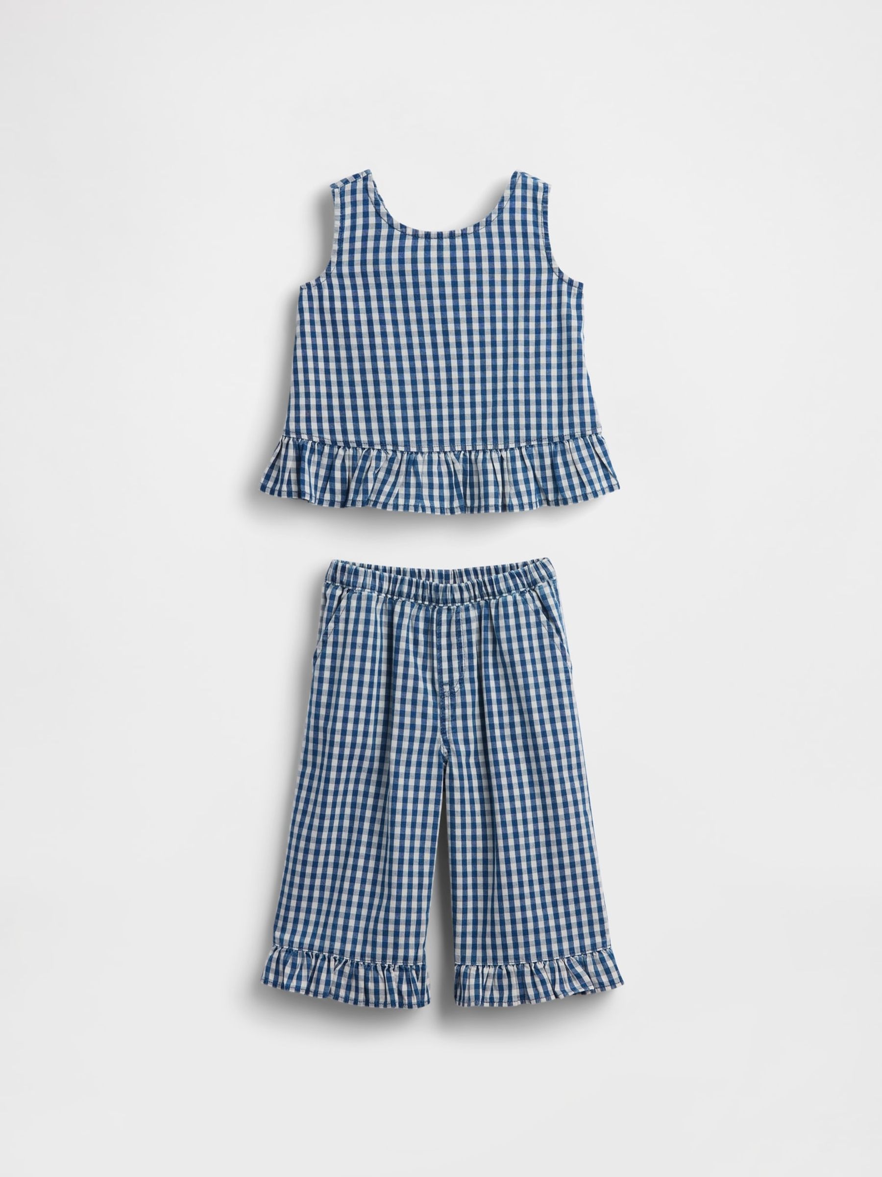 Blue Gingham Denim Ruffle-Hem Outfit Set - Image 2 of 3