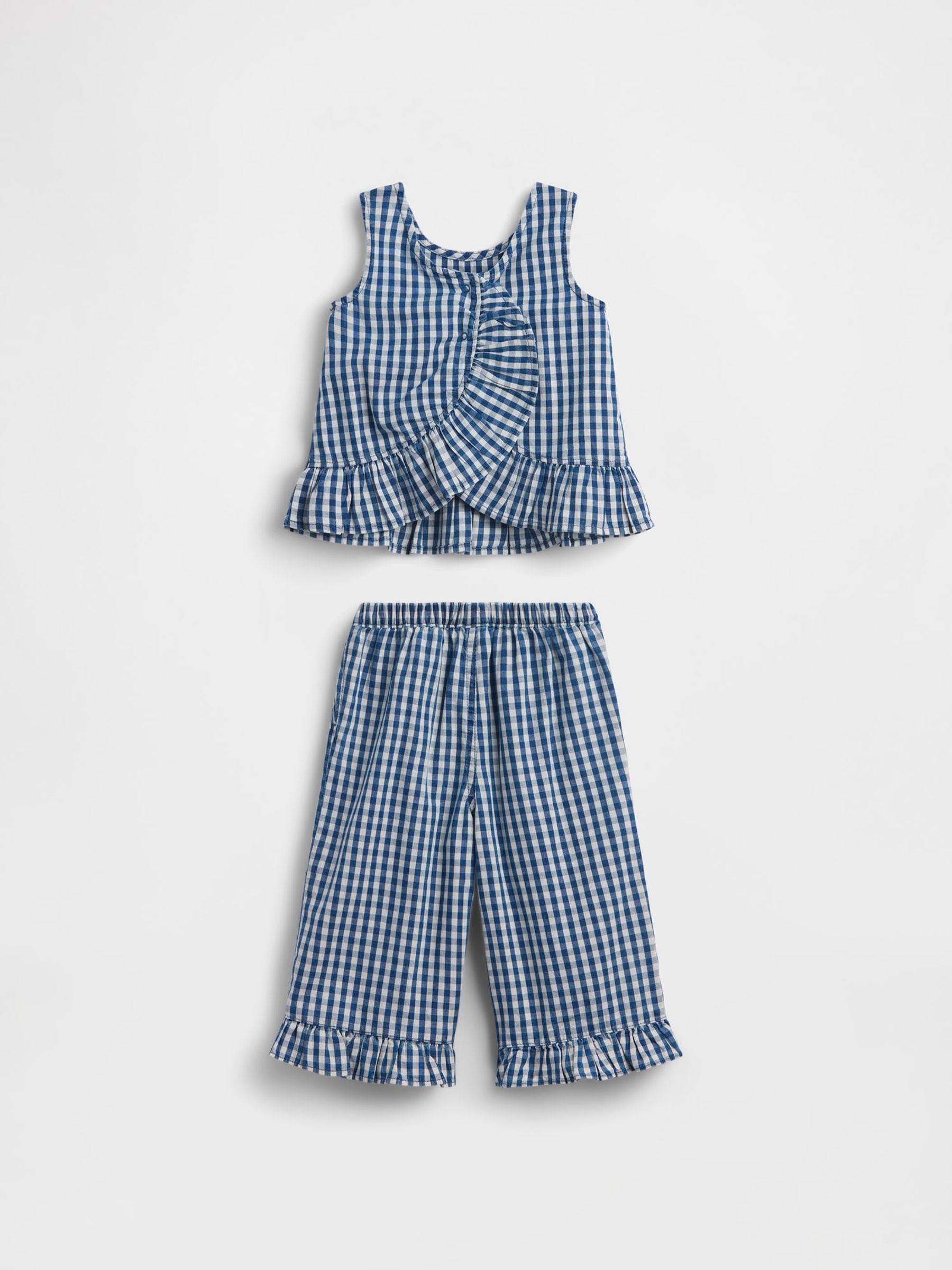 Blue Gingham Denim Ruffle-Hem Outfit Set - Image 3 of 3