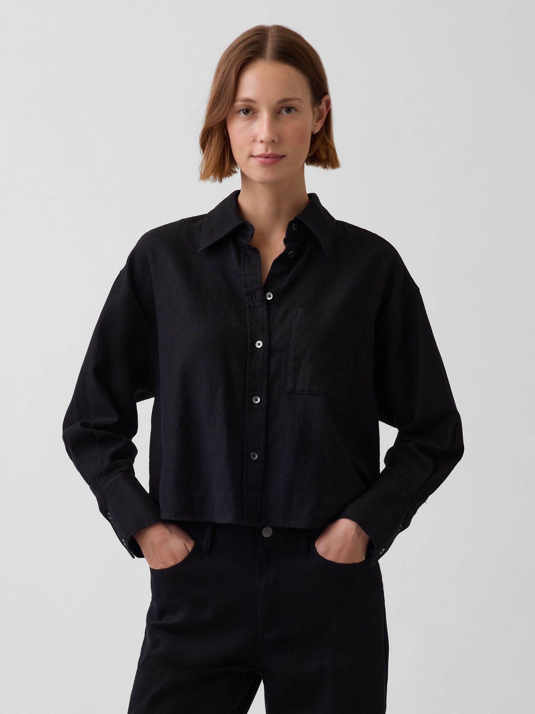 Black Linen Oversized Shirt - Image 1 of 4