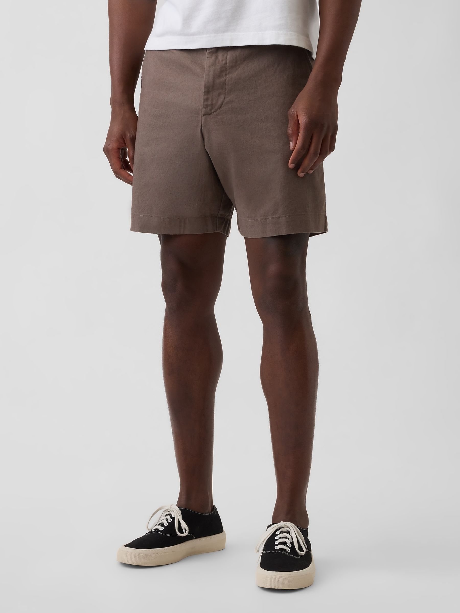 Brown 7.5 inch Linen-Cotton Shorts - Image 1 of 5