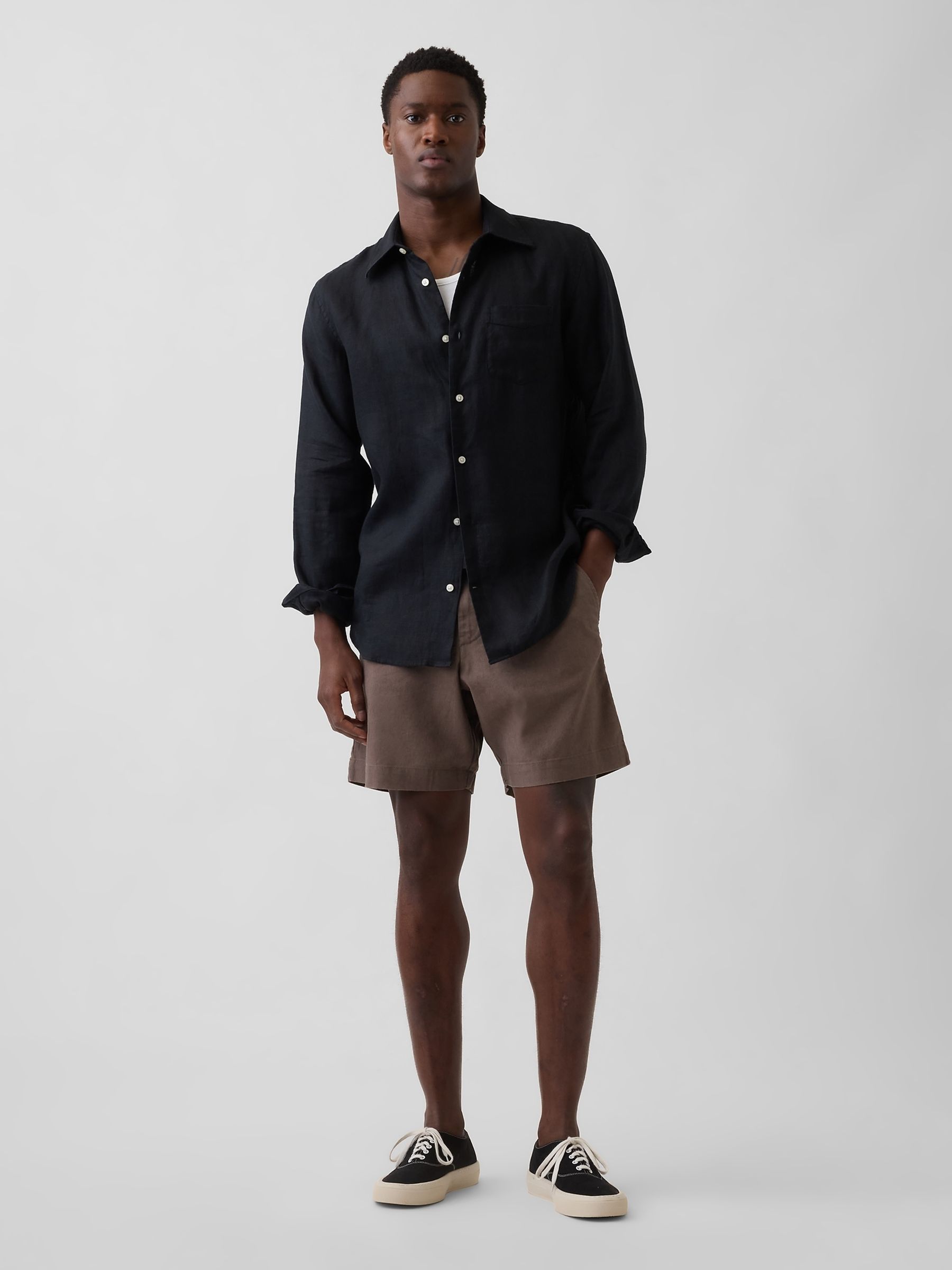 Brown 7.5 inch Linen-Cotton Shorts - Image 4 of 5