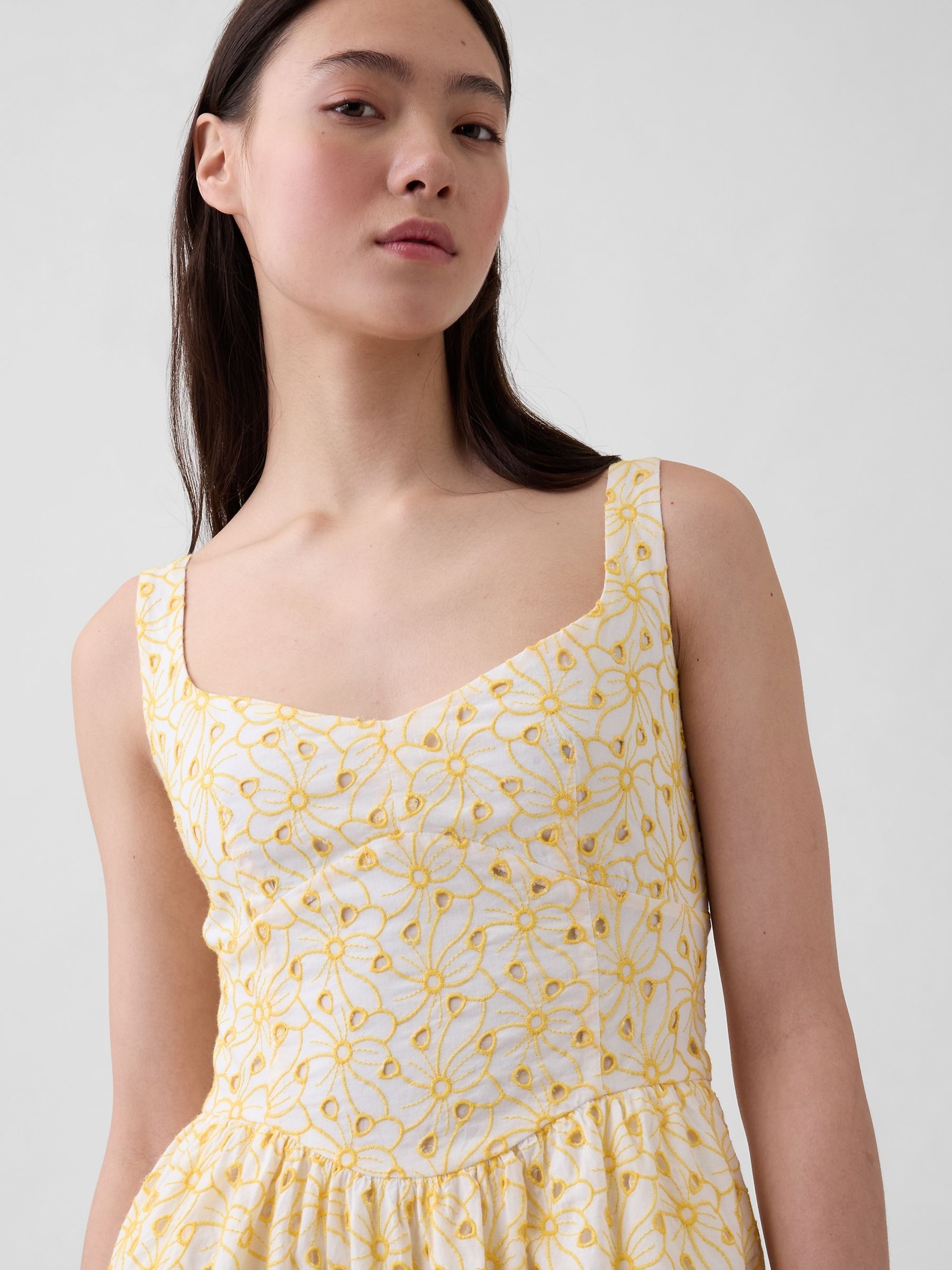 Yellow Eyelet Seamed Drop-Waist Maxi Dress - Image 4 of 4 Yellow Eyelet Seamed Drop-Waist Maxi Dress - Image 4 of 4