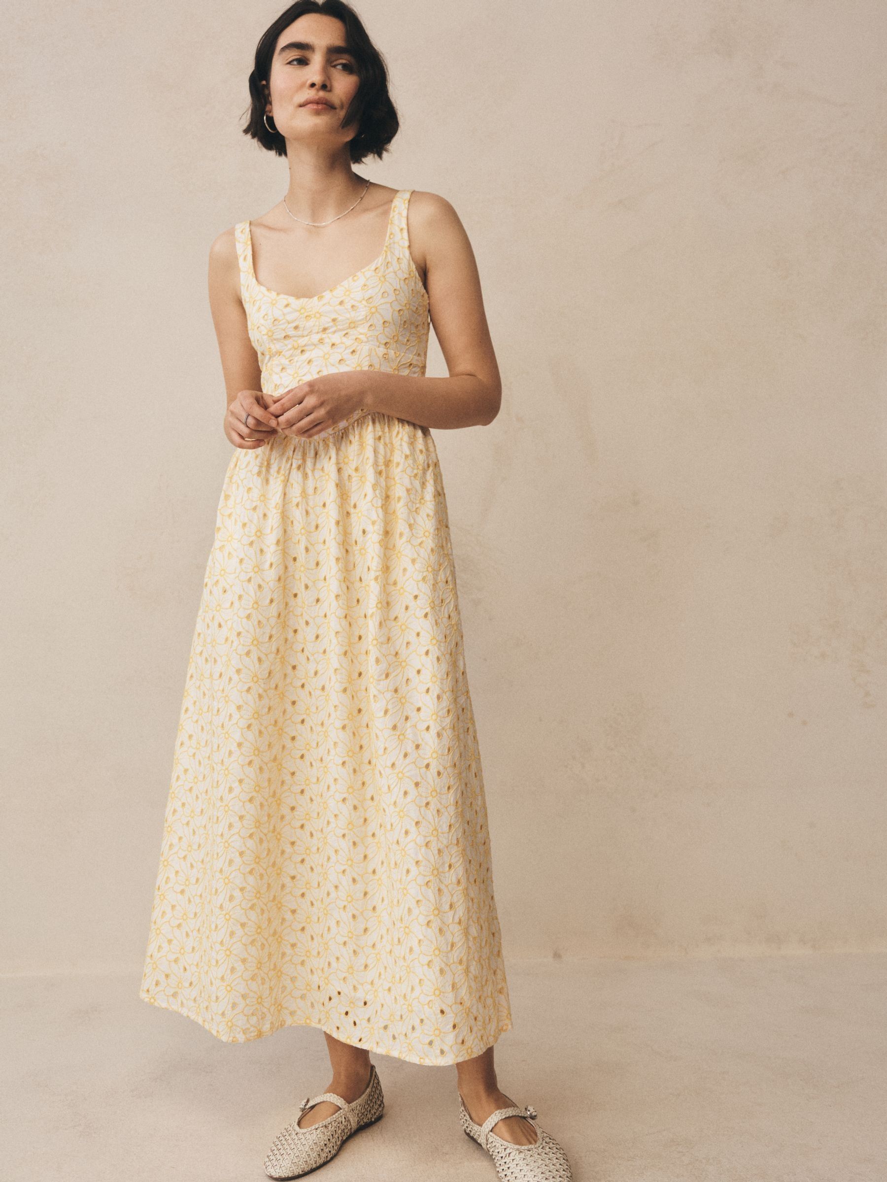 Yellow Floral Eyelet Seamed Drop-Waist Maxi Dress - Image 6 of 6
