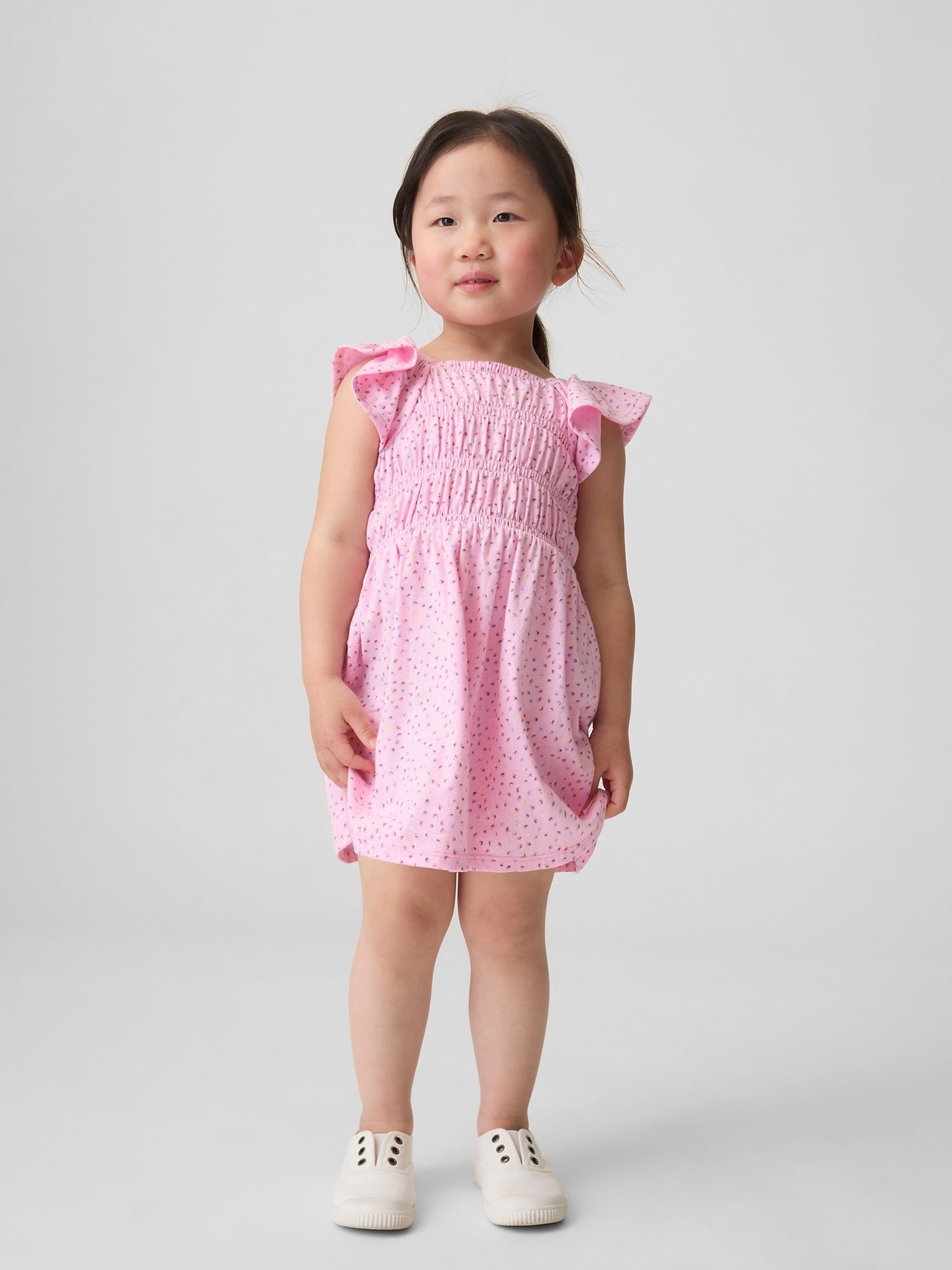 Pink Smocked Flutter-Sleeve Dress - Image 1 of 3