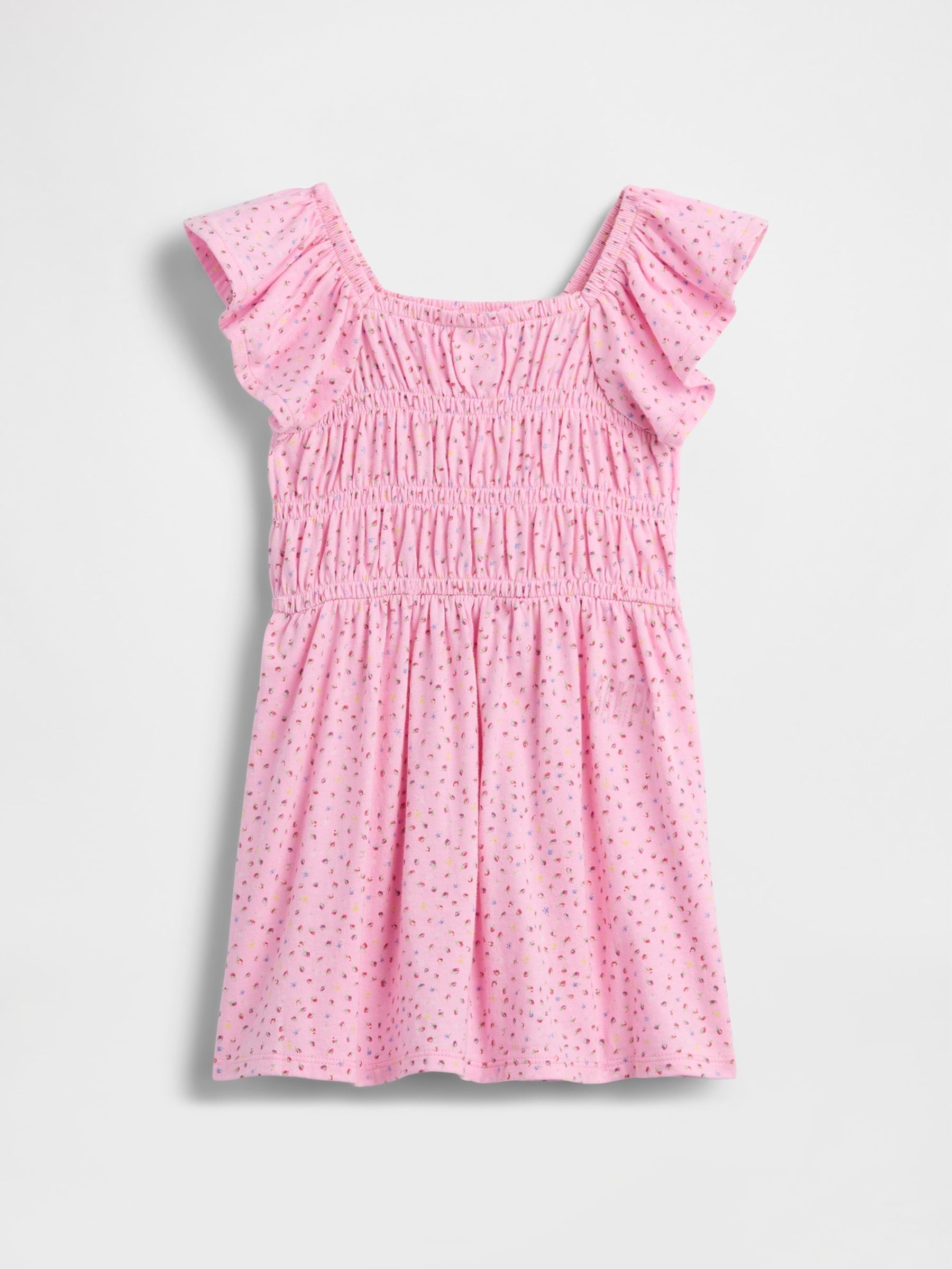 Pink Smocked Flutter-Sleeve Dress - Image 2 of 3