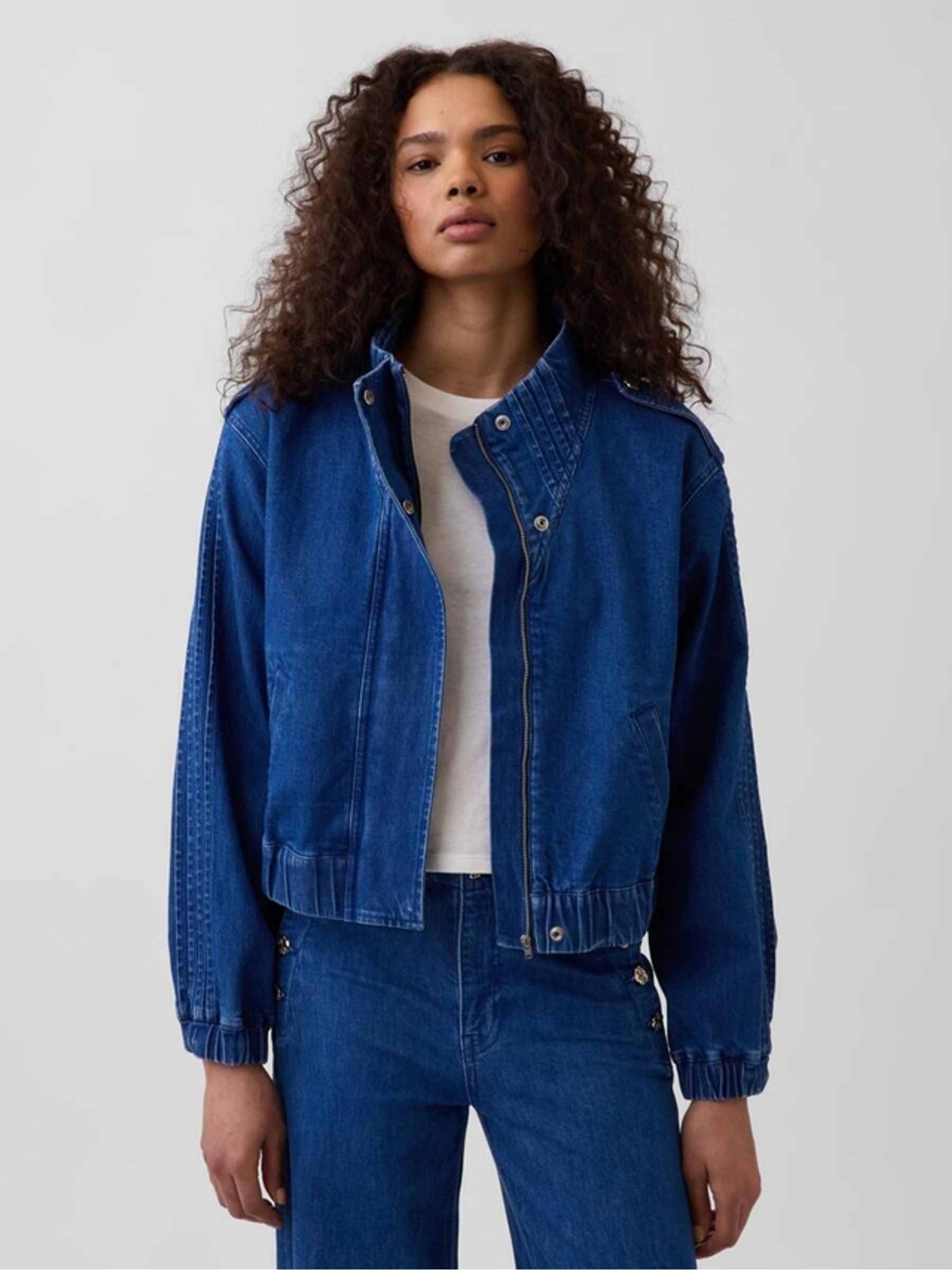 Gap x Harlem's Blue Fashion Row Denim Pintuck Jacket - Image 1 of 8 Gap x Harlem's Blue Fashion Row Denim Pintuck Jacket - Image 1 of 8