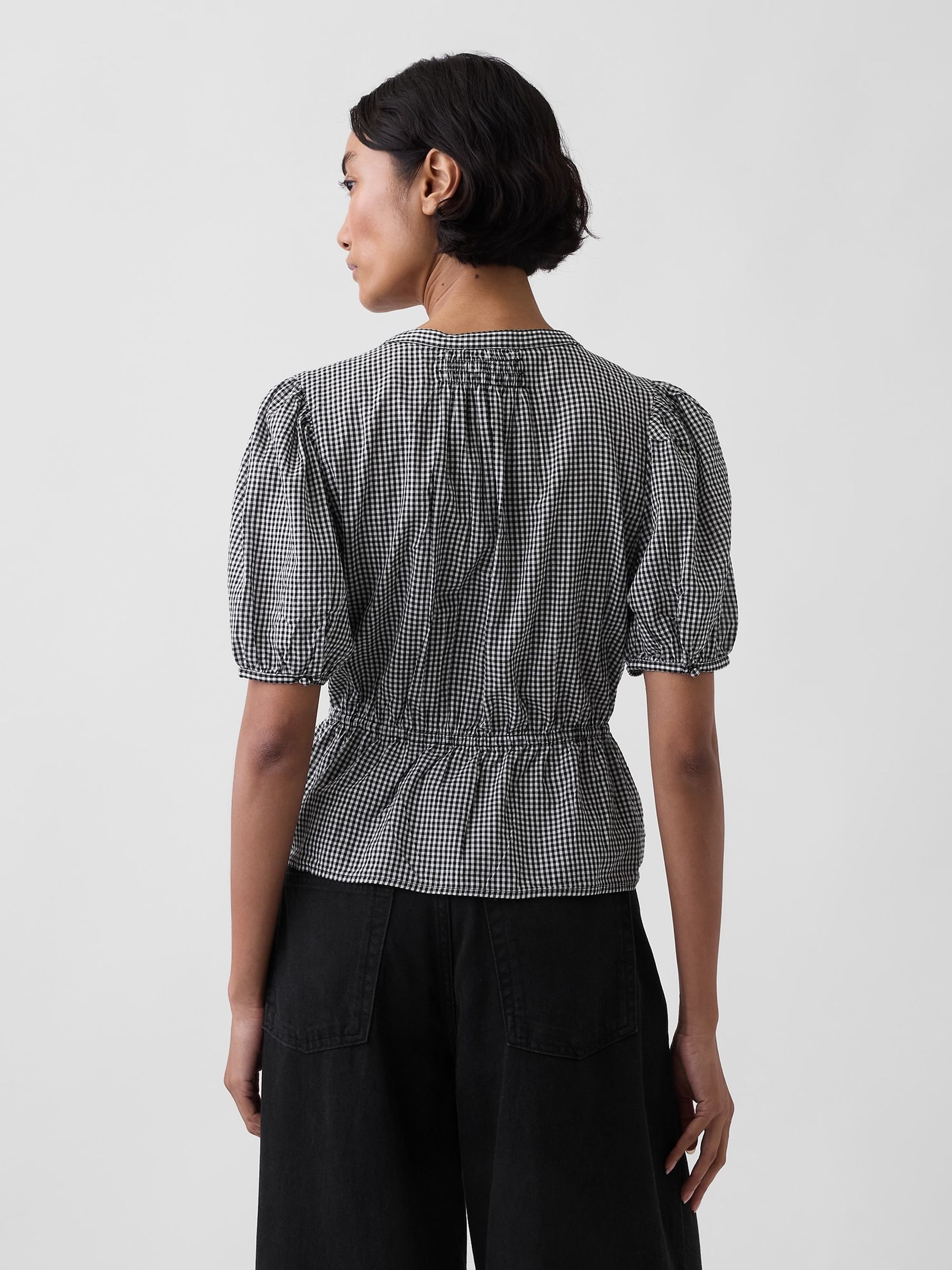 Black Gingham Elasticated Waist Top - Image 2 of 4