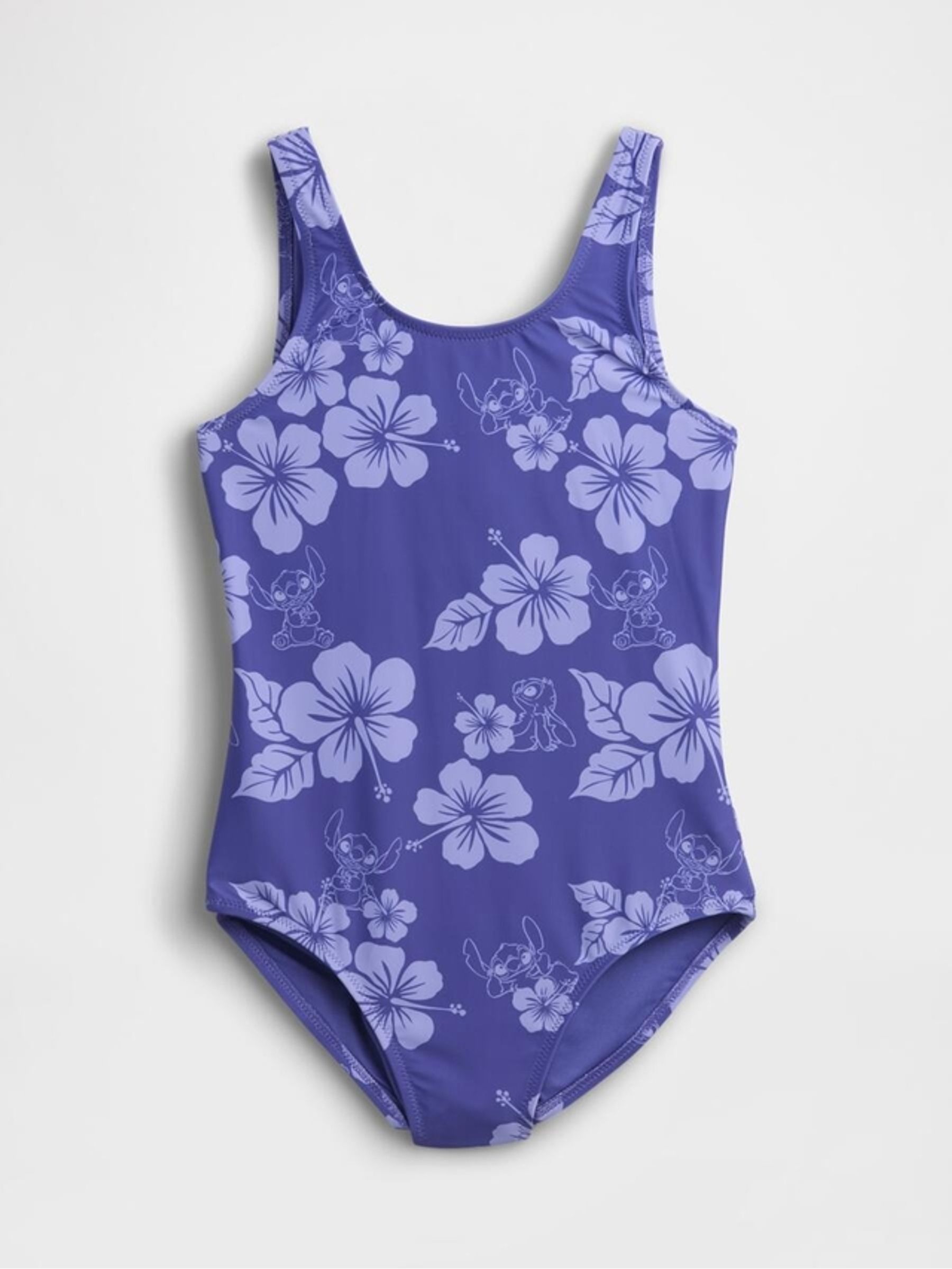 Purple Floral Lilo & Stitch Disney Kids Cross-Back One-Piece Swimsuit - Image 1 of 3