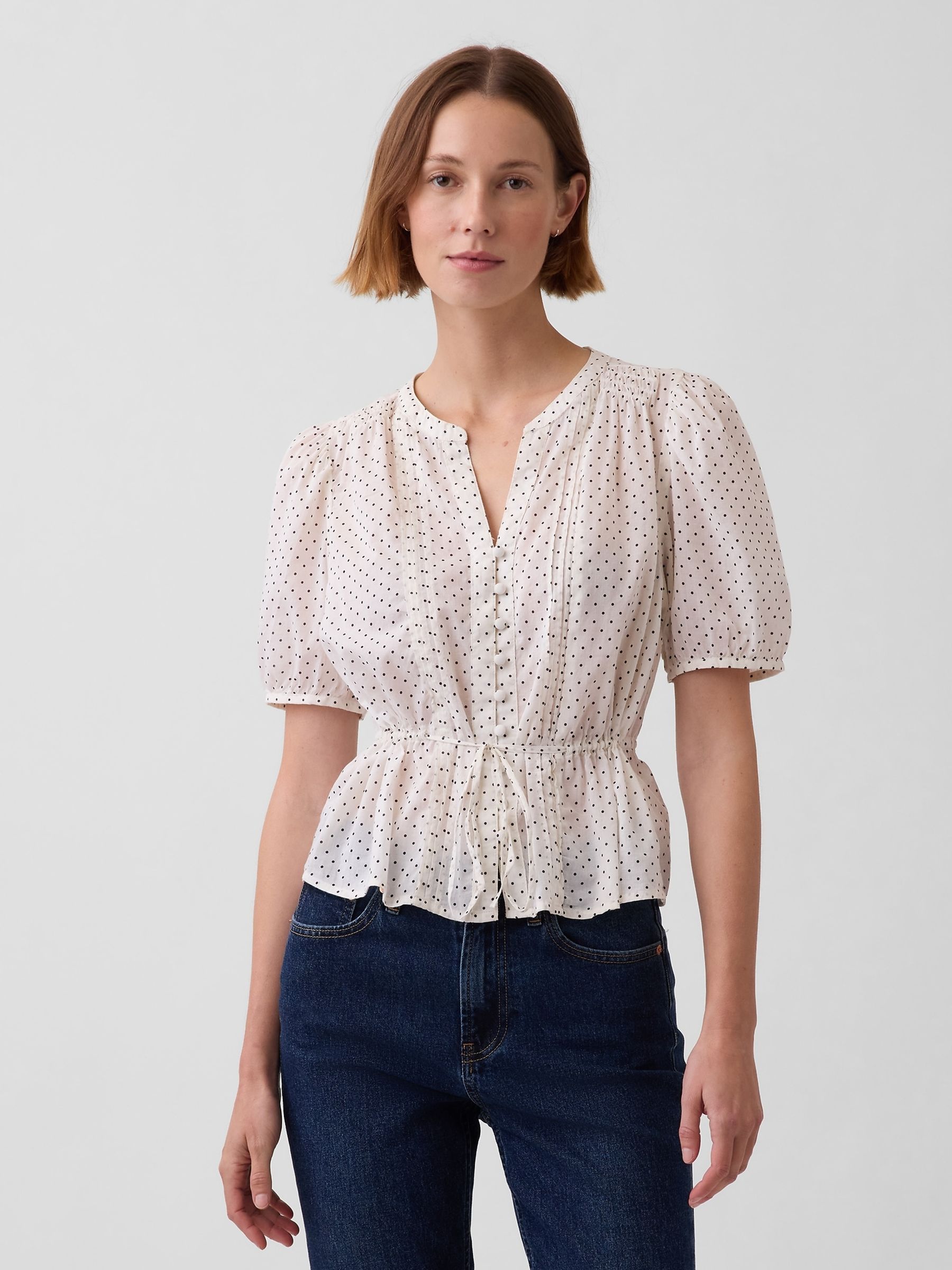 White Spotted Elasticated Waist Top - Image 1 of 4