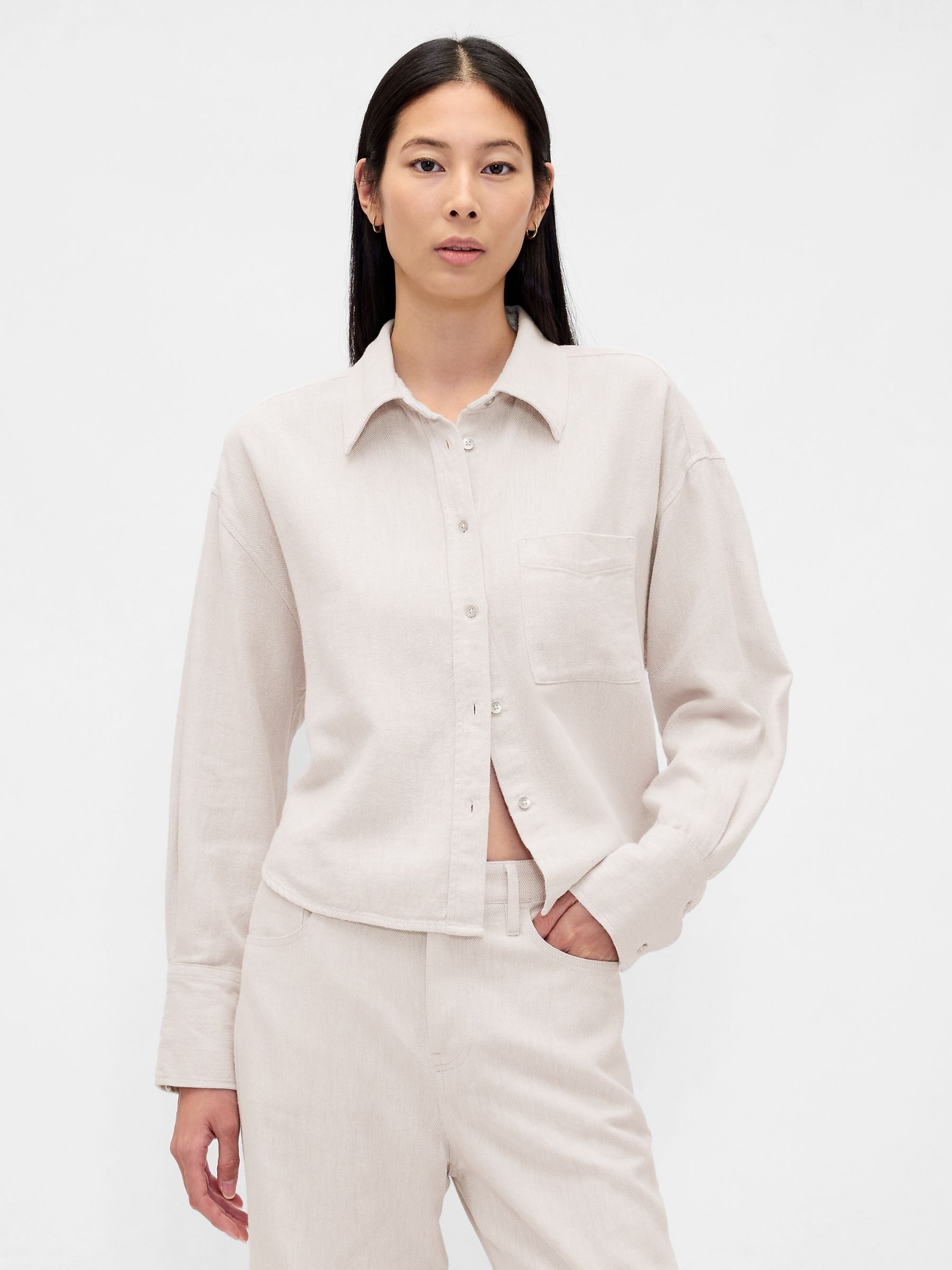 Beige Linen-Cotton Oversized Shirt - Image 1 of 4