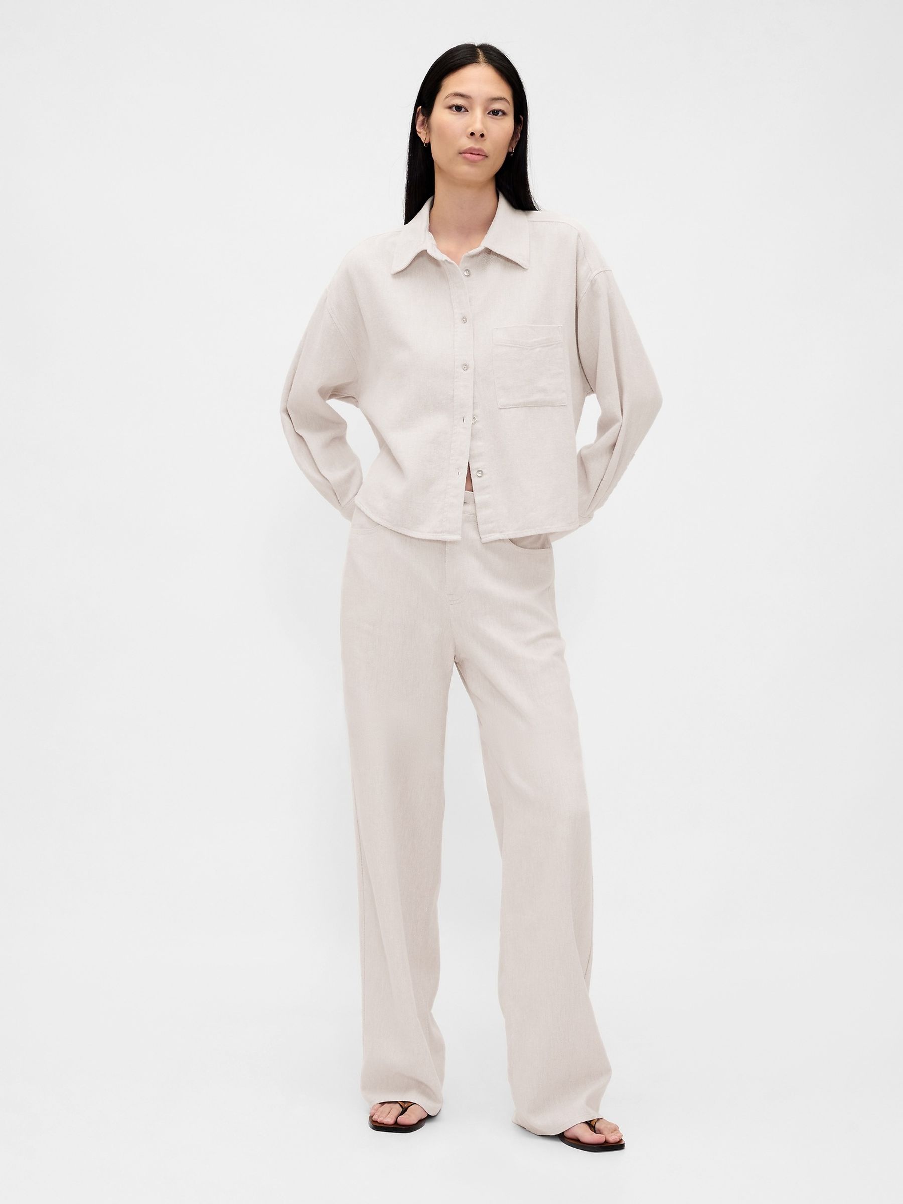 Beige Linen-Cotton Oversized Shirt - Image 3 of 4