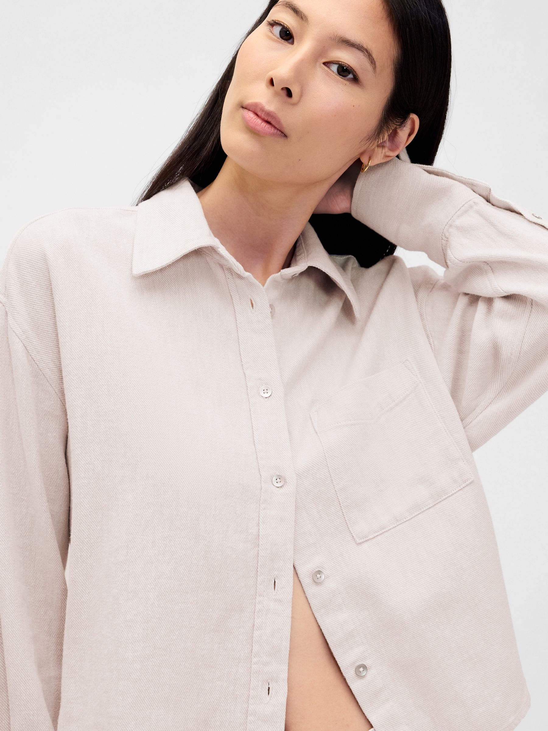 Beige Linen-Cotton Oversized Shirt - Image 4 of 4