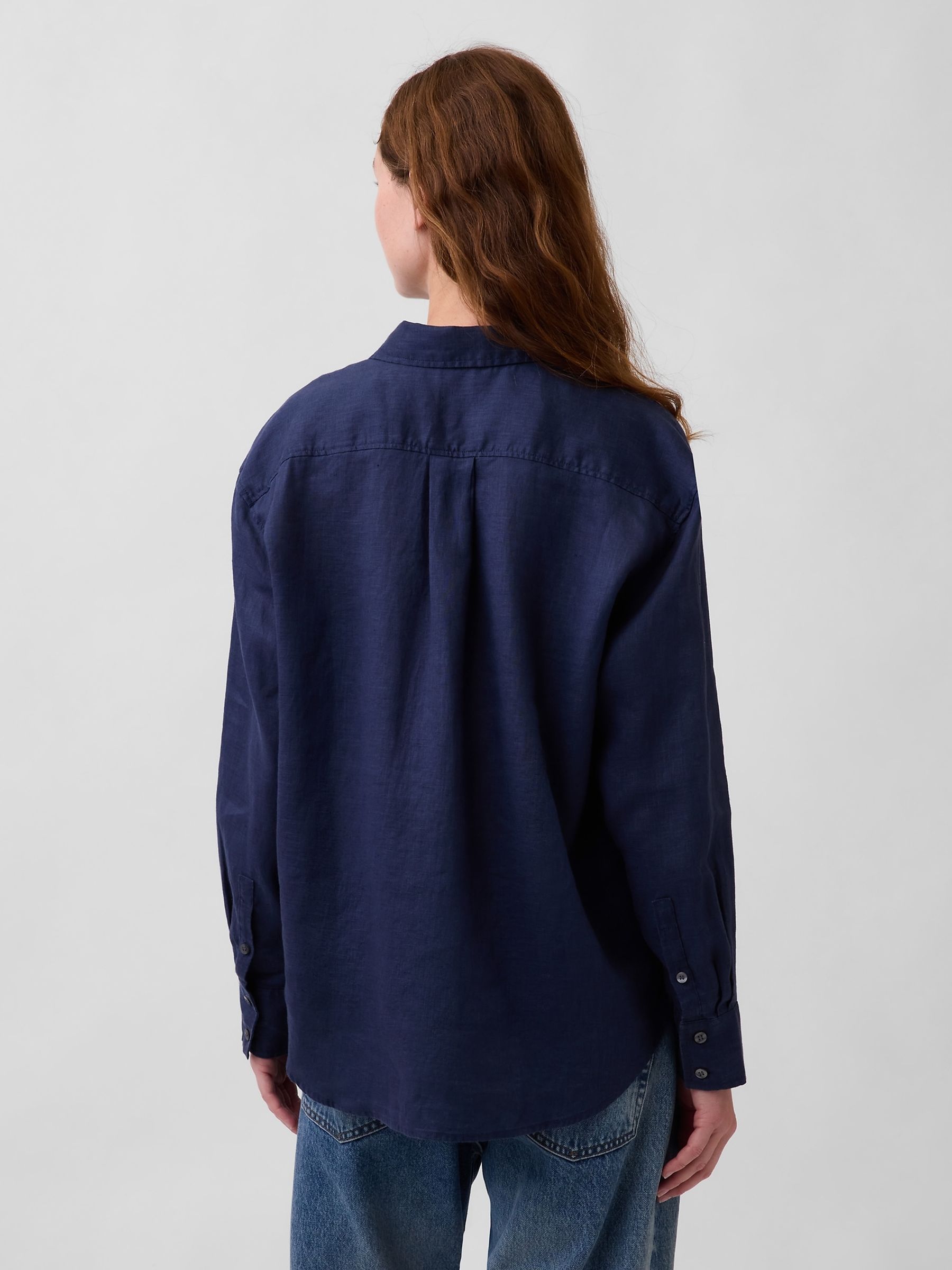 Navy Linen Oversized Shirt - Image 2 of 4