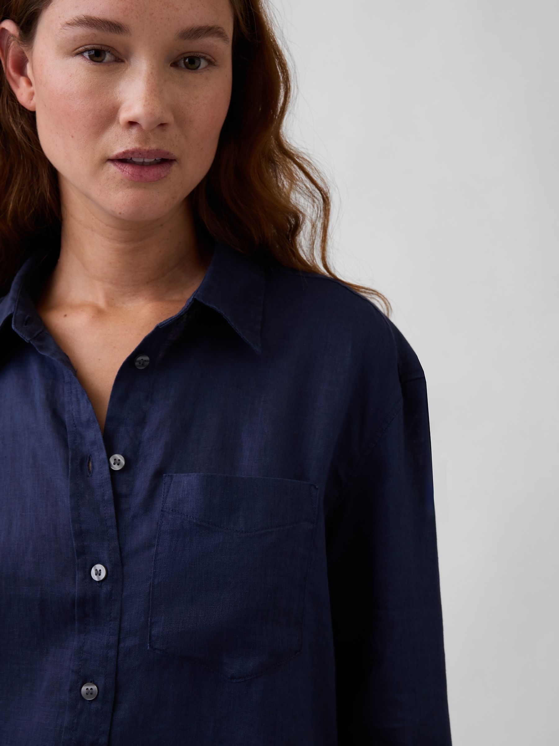 Navy Linen Oversized Shirt - Image 3 of 4
