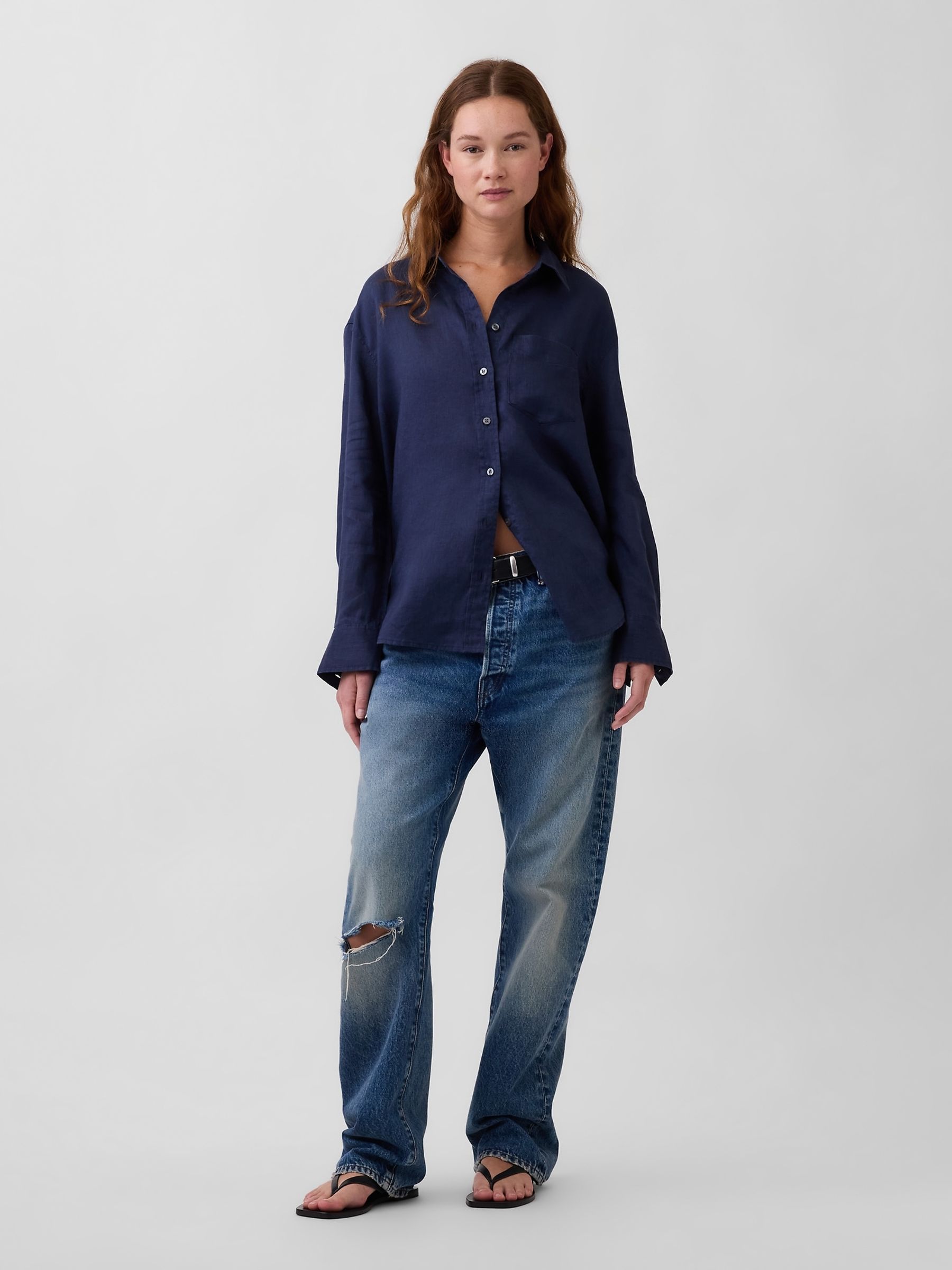 Navy Linen Oversized Shirt - Image 4 of 4
