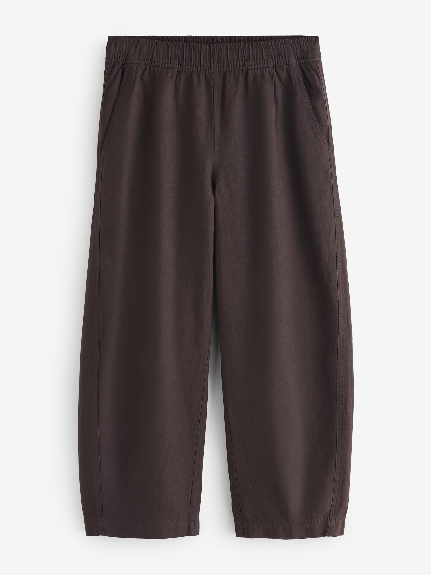Brown Mid Rise Linen-Blend Easy Barrel Trousers - Image 1 of 5