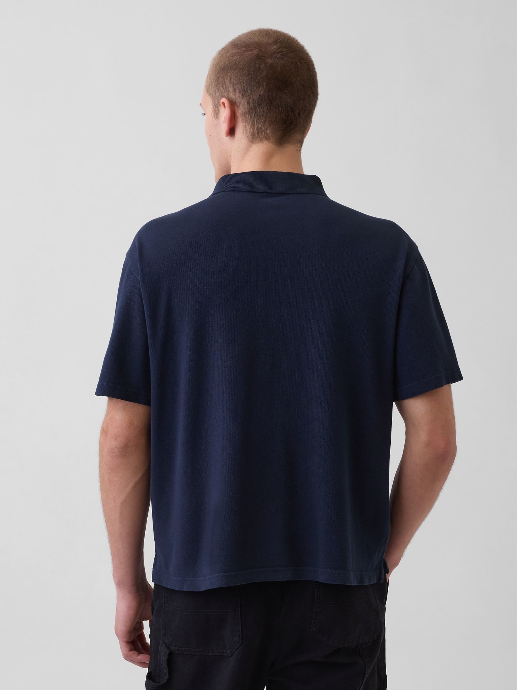 Navy Relaxed Pique Polo Shirt - Image 2 of 4 Navy Relaxed Pique Polo Shirt - Image 2 of 4
