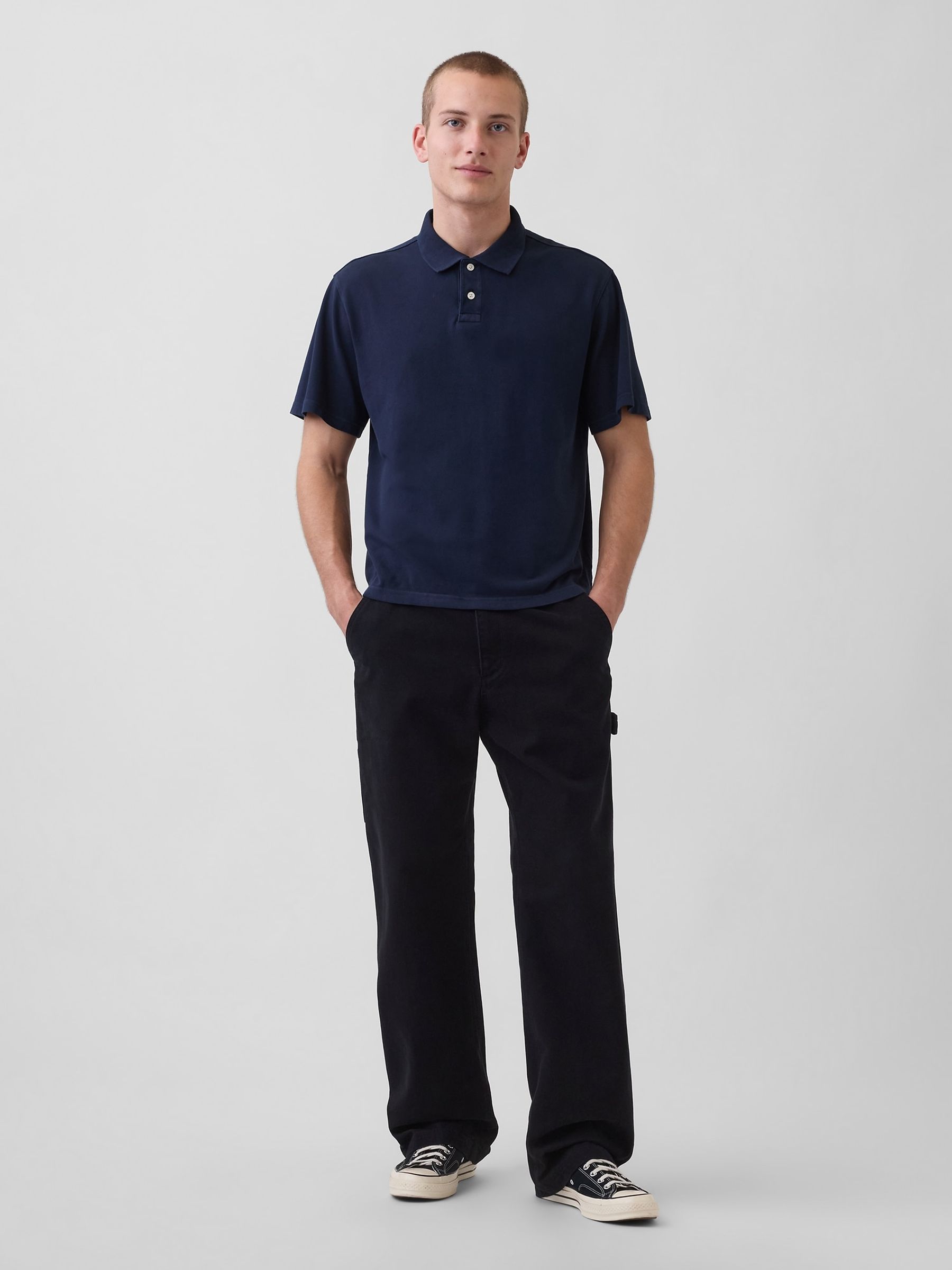 Navy Relaxed Pique Polo Shirt - Image 3 of 4