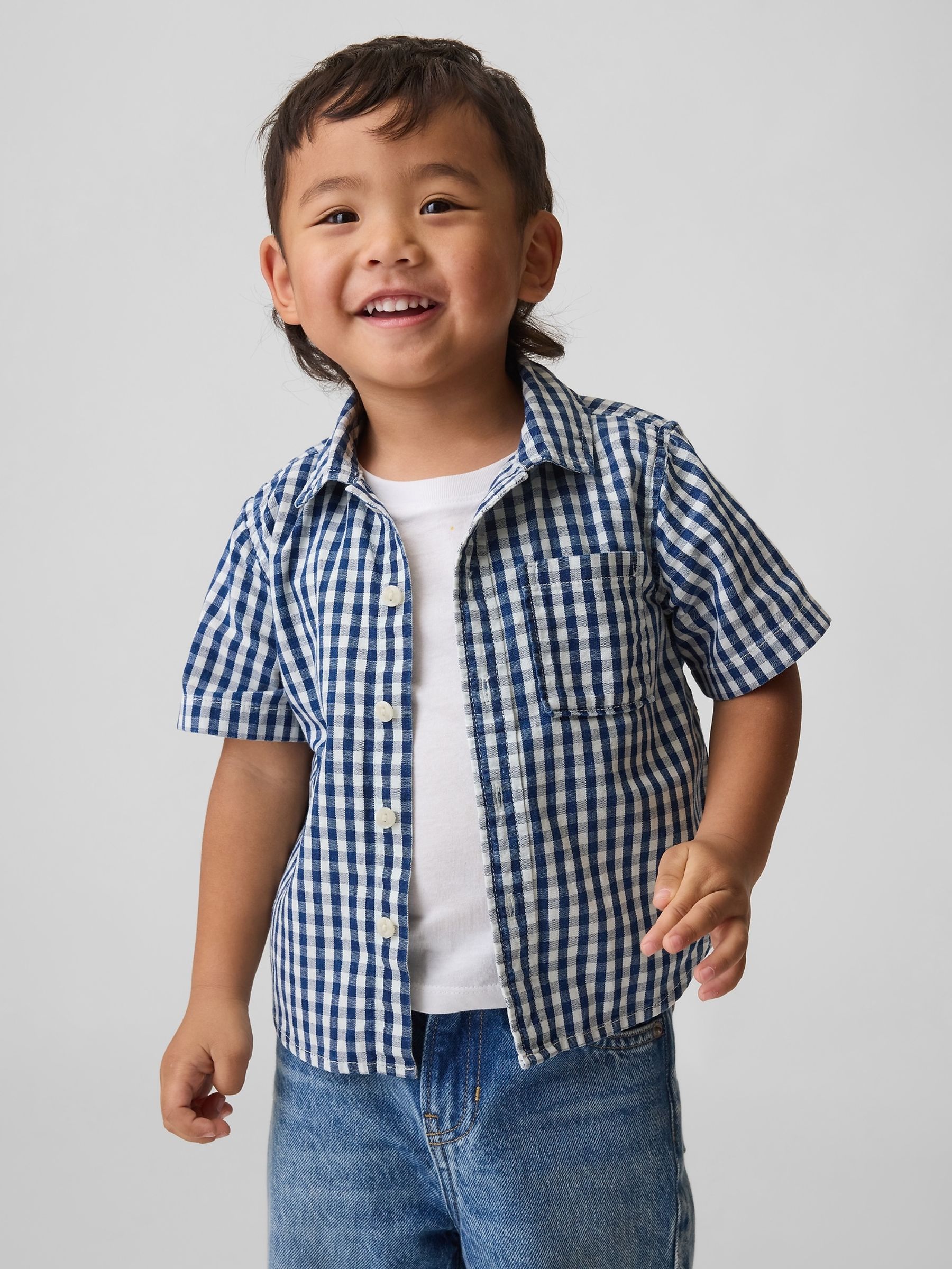 Blue Gingham Denim Big Shirt - Image 1 of 3