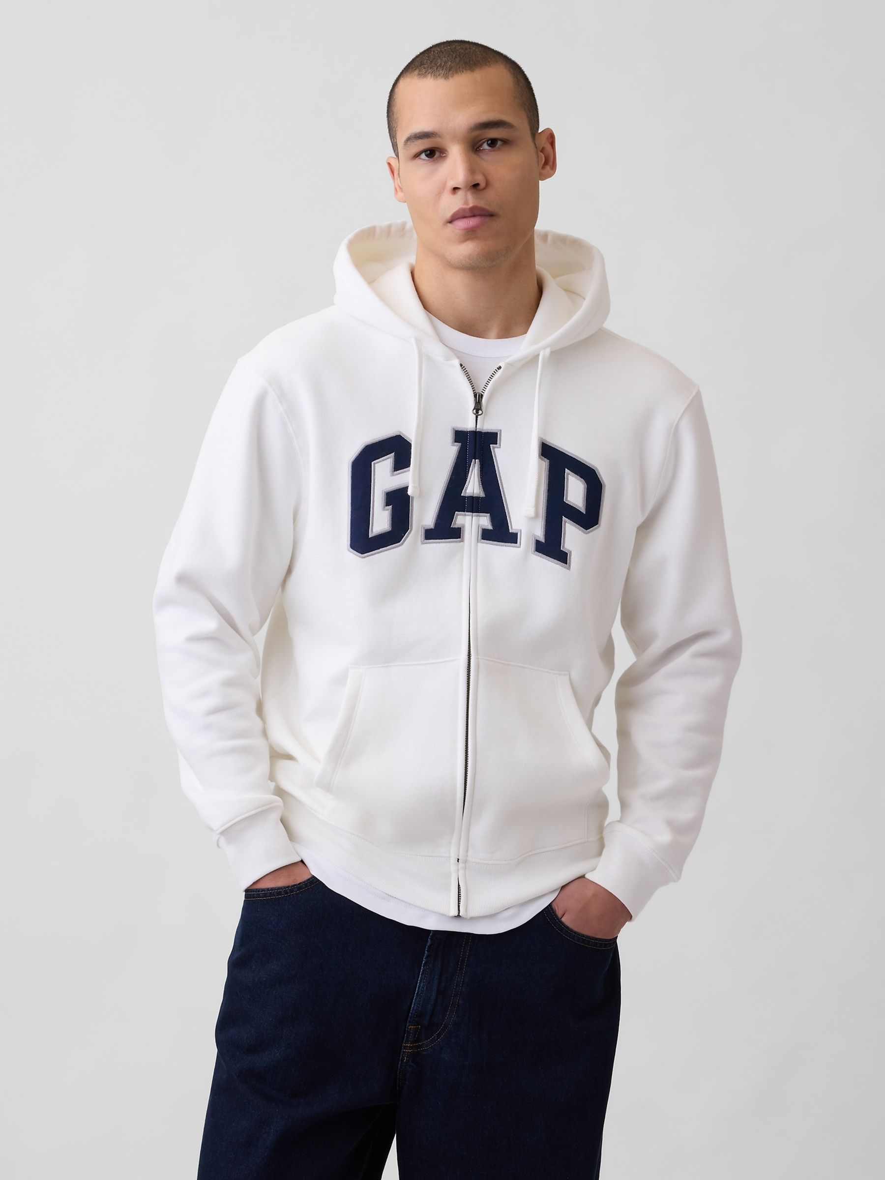 White VintageSoft Arch Logo Zip Hoodie - Image 1 of 3