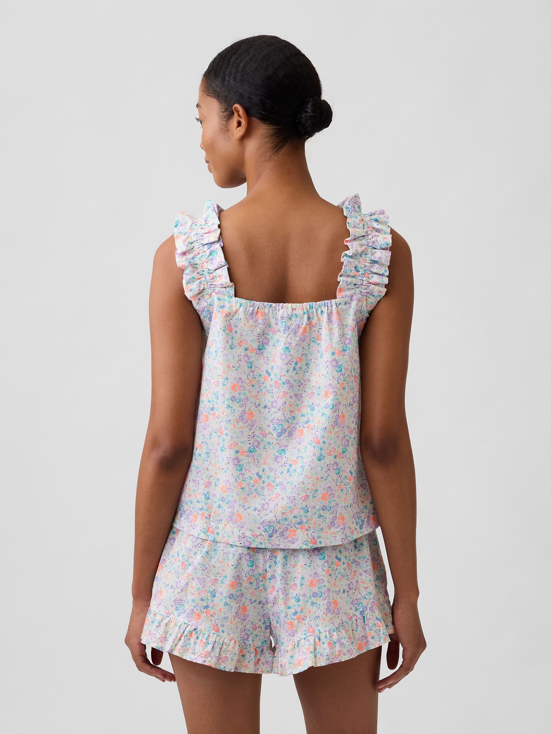 Purple Floral Ruffle Poplin Pyjama Top - Image 2 of 5