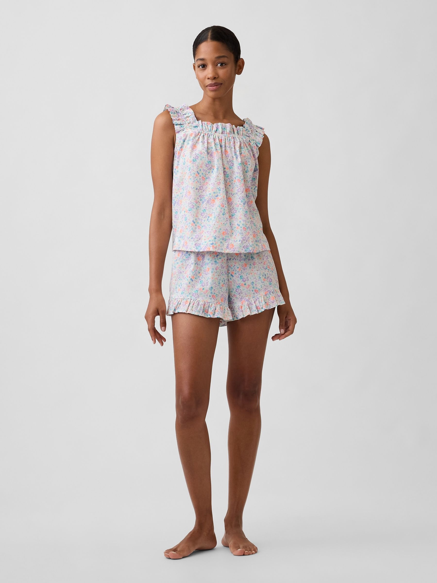 Purple Floral Ruffle Poplin Pyjama Top - Image 4 of 5