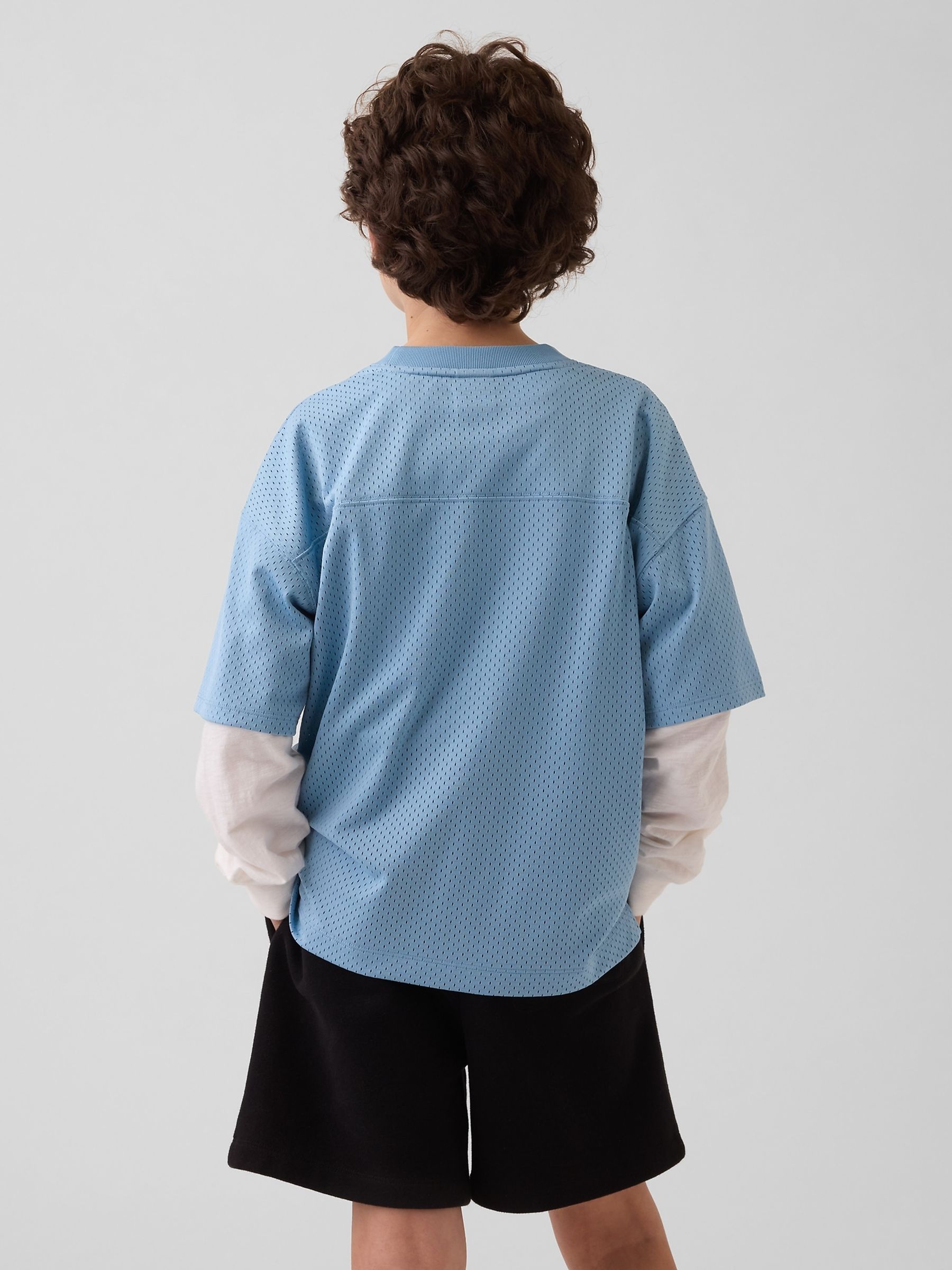 Blue Mesh Oversized Graphic Jersey T-Shirt - Image 2 of 5 Blue Mesh Oversized Graphic Jersey T-Shirt - Image 2 of 5