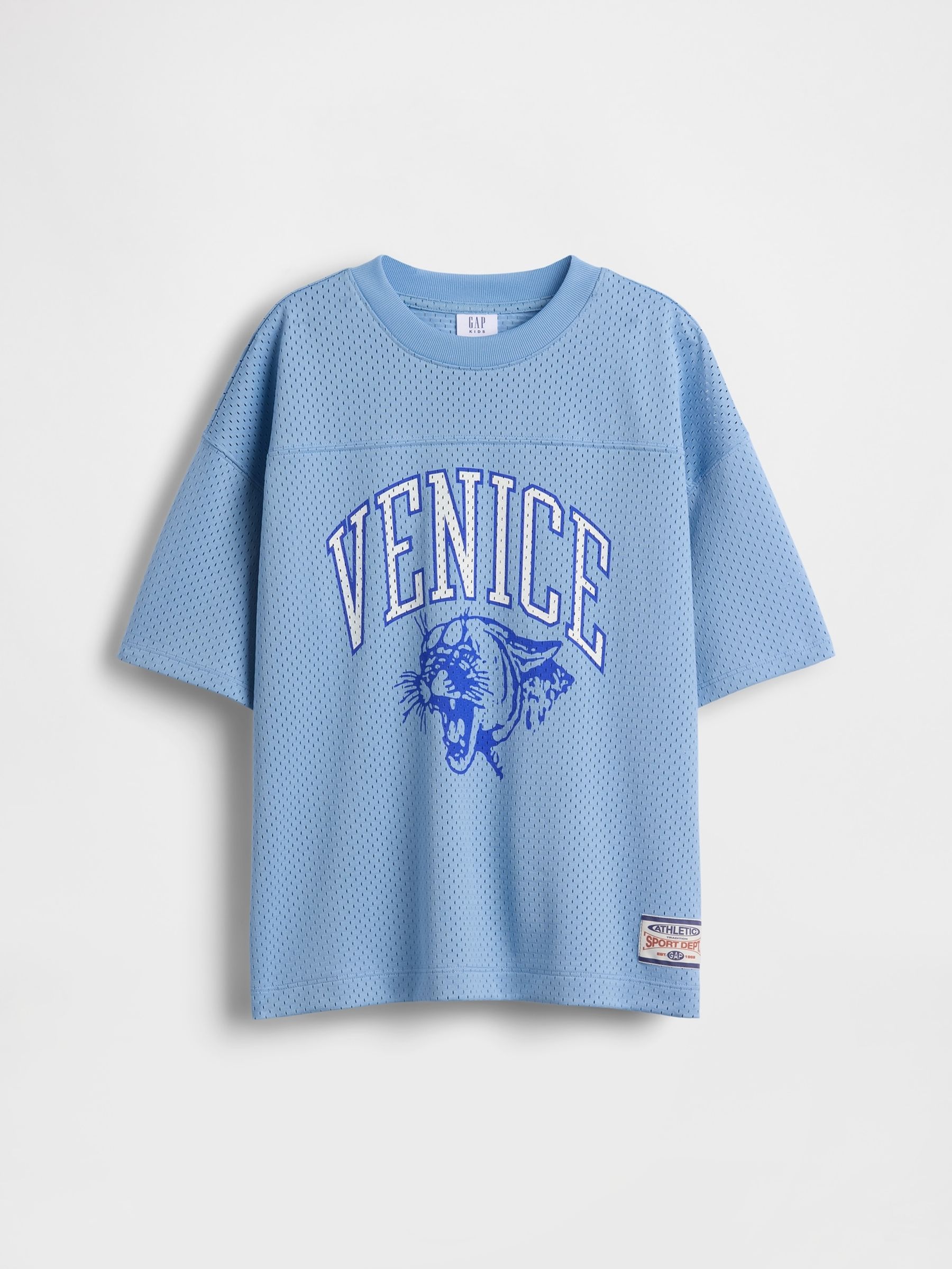 Blue Mesh Oversized Graphic Jersey T-Shirt - Image 4 of 5
