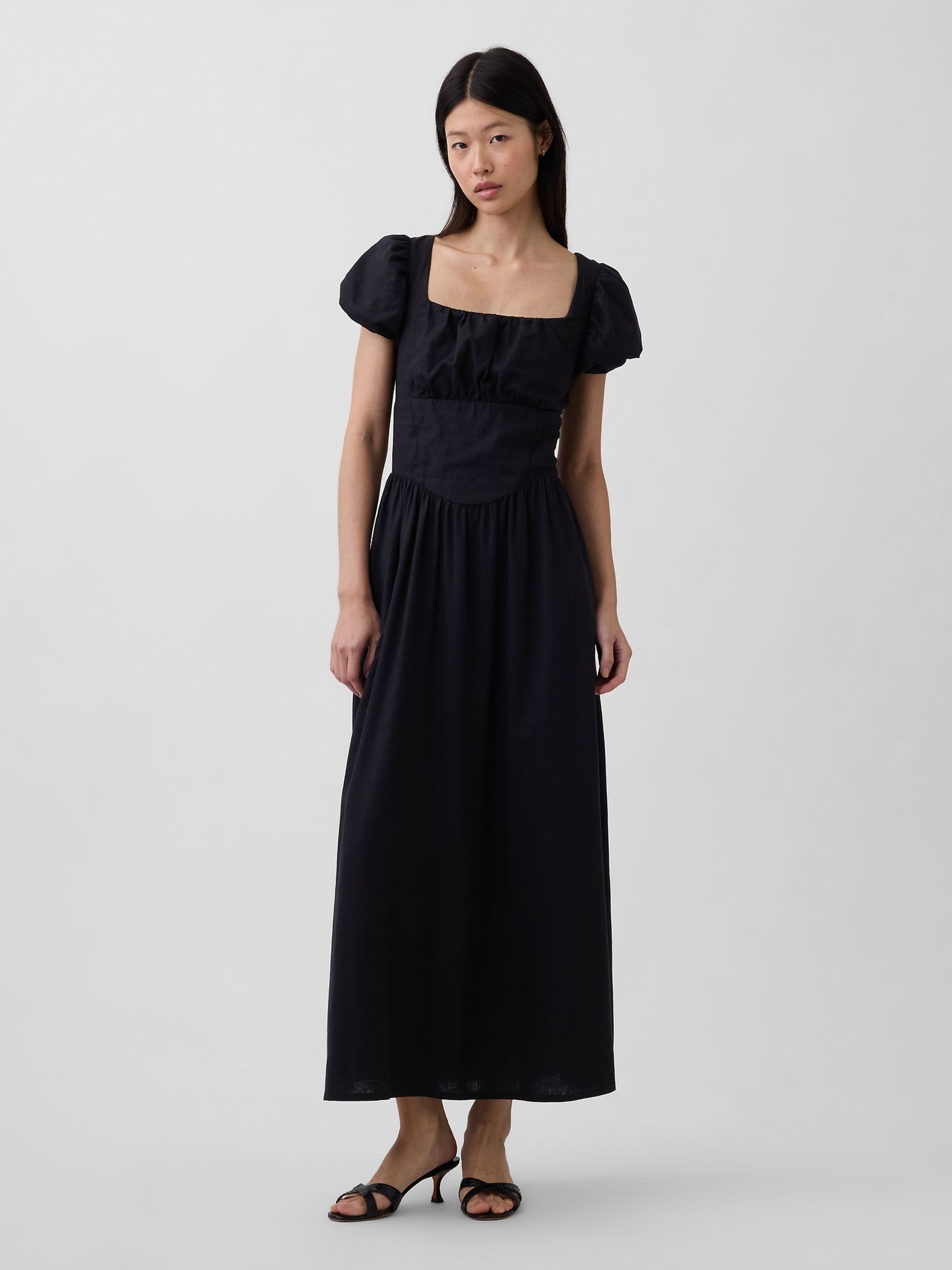 Black Linen-Blend Drop-Waist Maxi Dress - Image 1 of 4