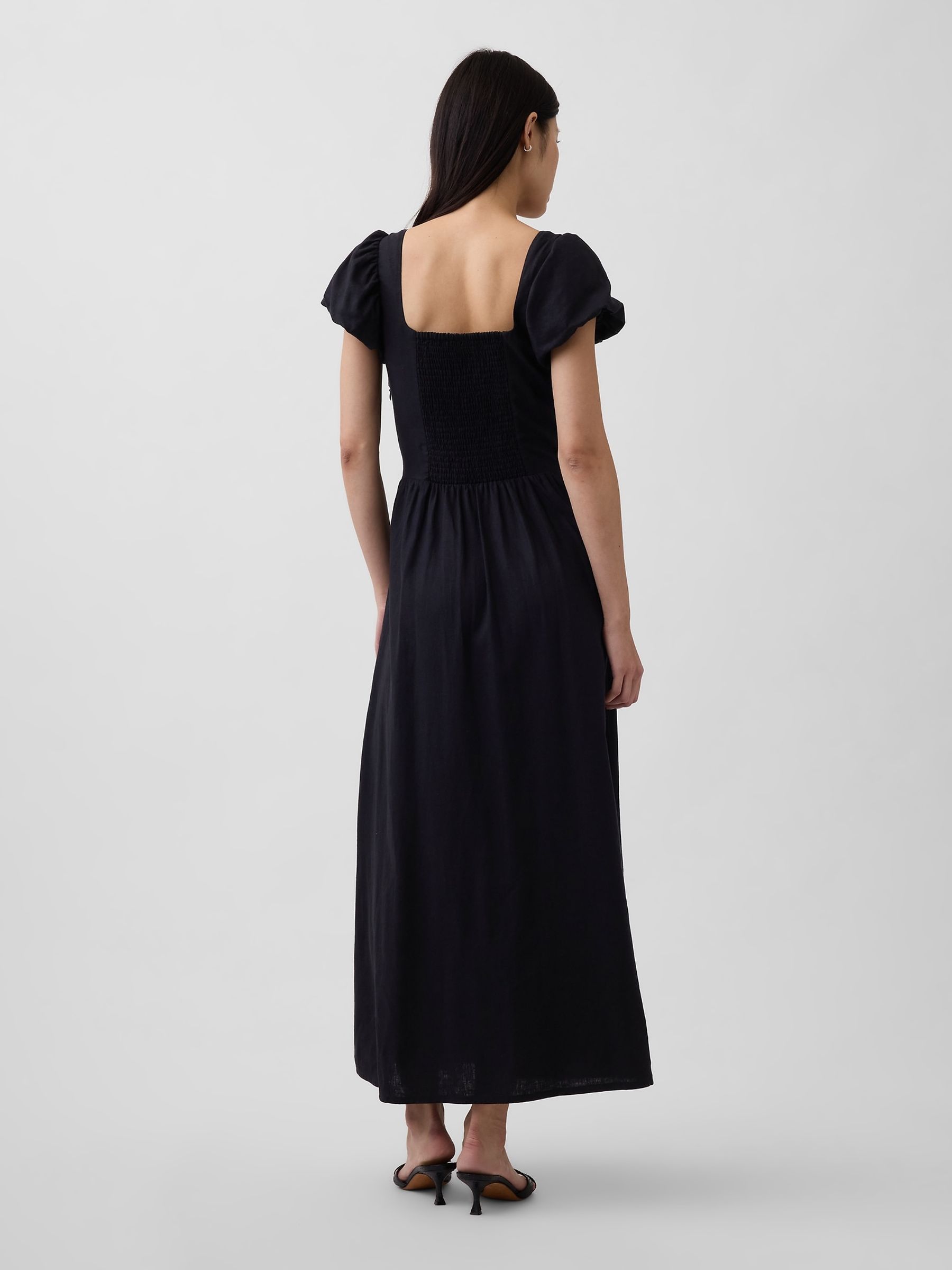 Black Linen-Blend Drop-Waist Maxi Dress - Image 2 of 4